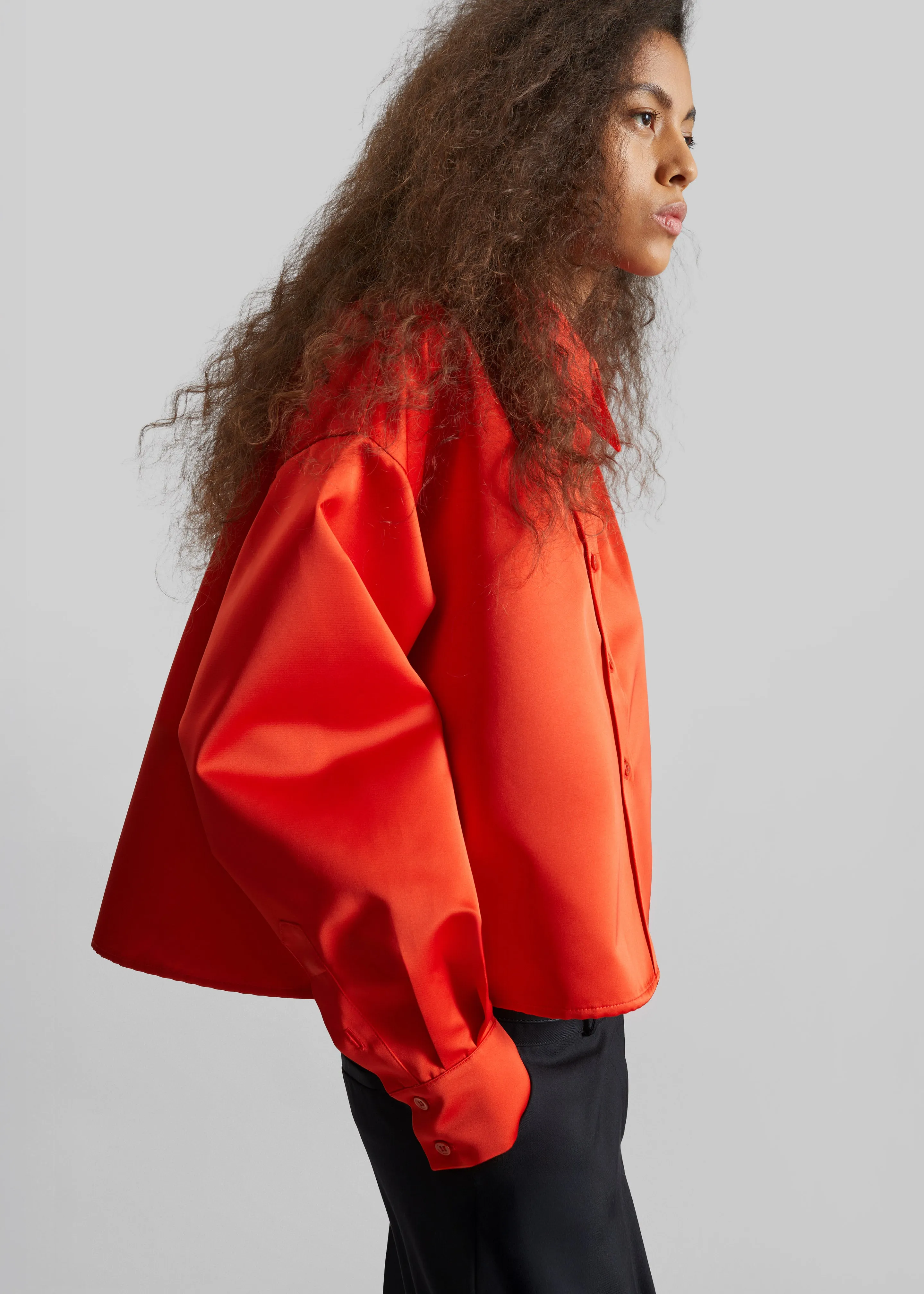 Arlen Satin Boxy Shirt - Coral Red sold by Frankie Shop