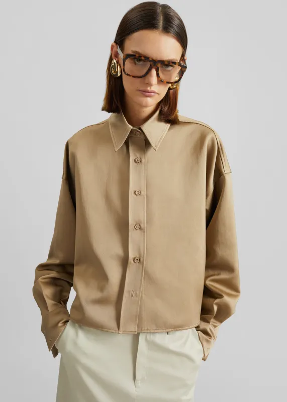 Arlen Satin Boxy Shirt - Beige made by Frankie Shop