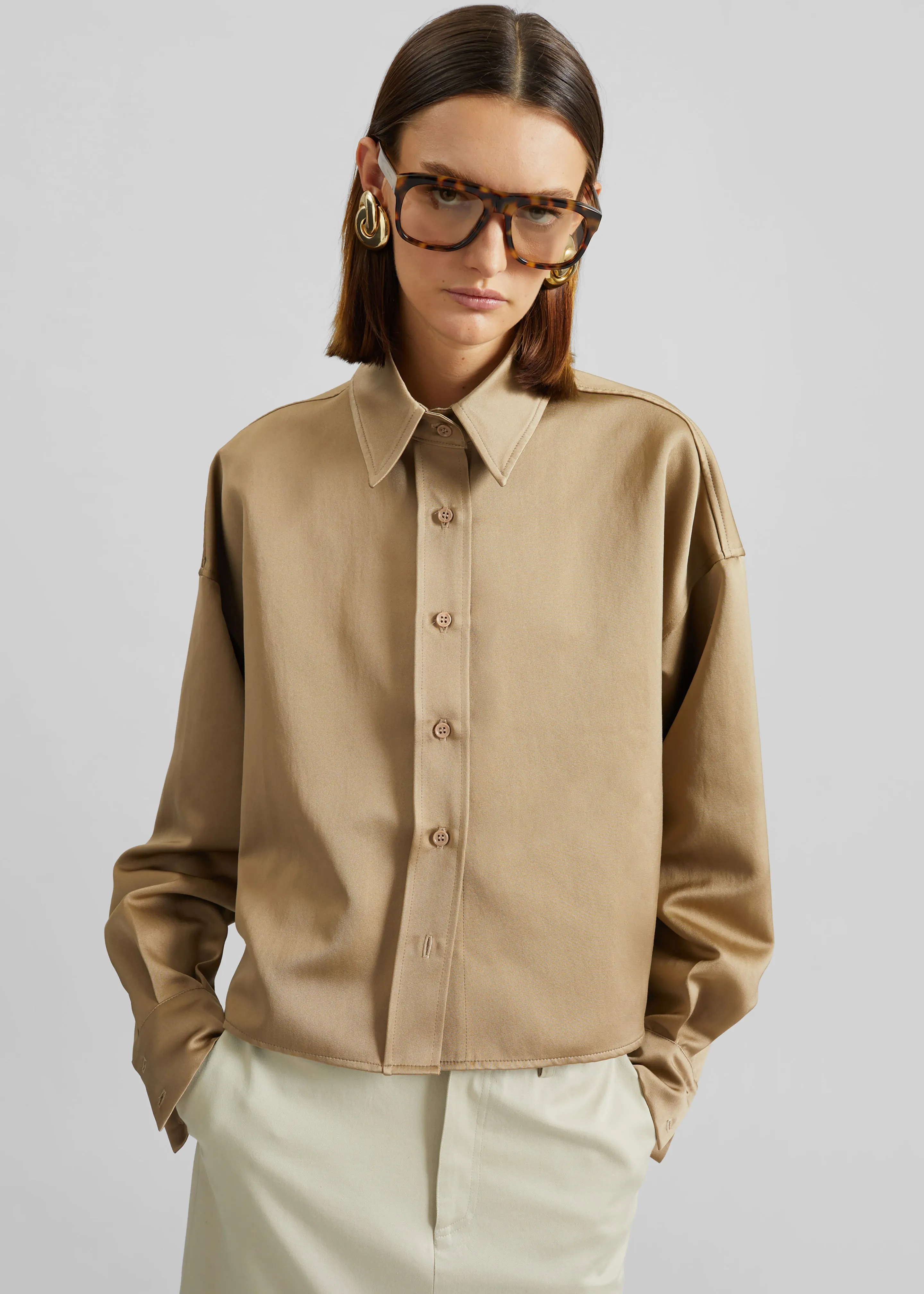 Arlen Satin Boxy Shirt - Beige sold by Frankie Shop