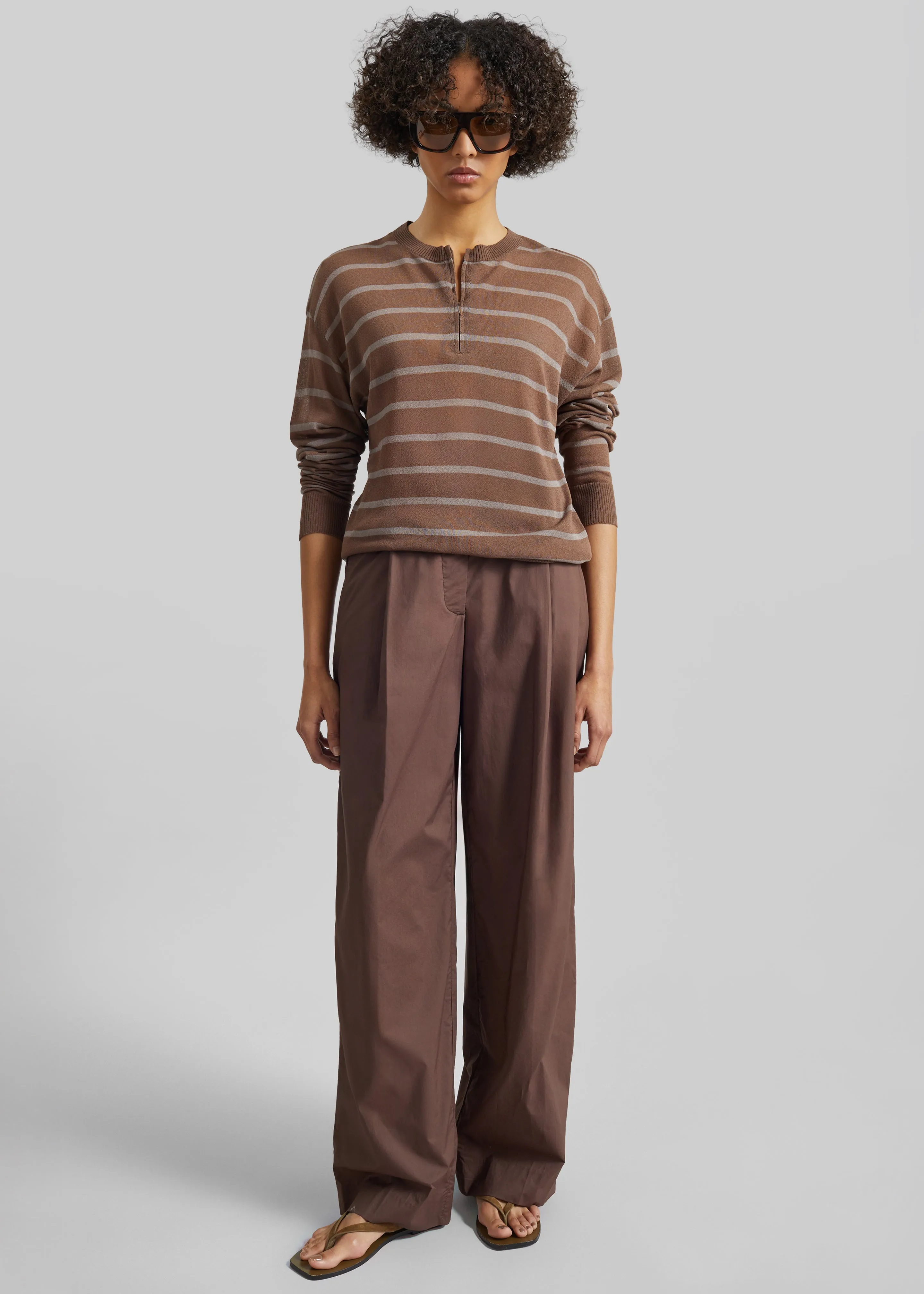 Nelas Knit Sheer Zip Pullover - Brown Stripe sold by Frankie Shop product image thumbnail 2