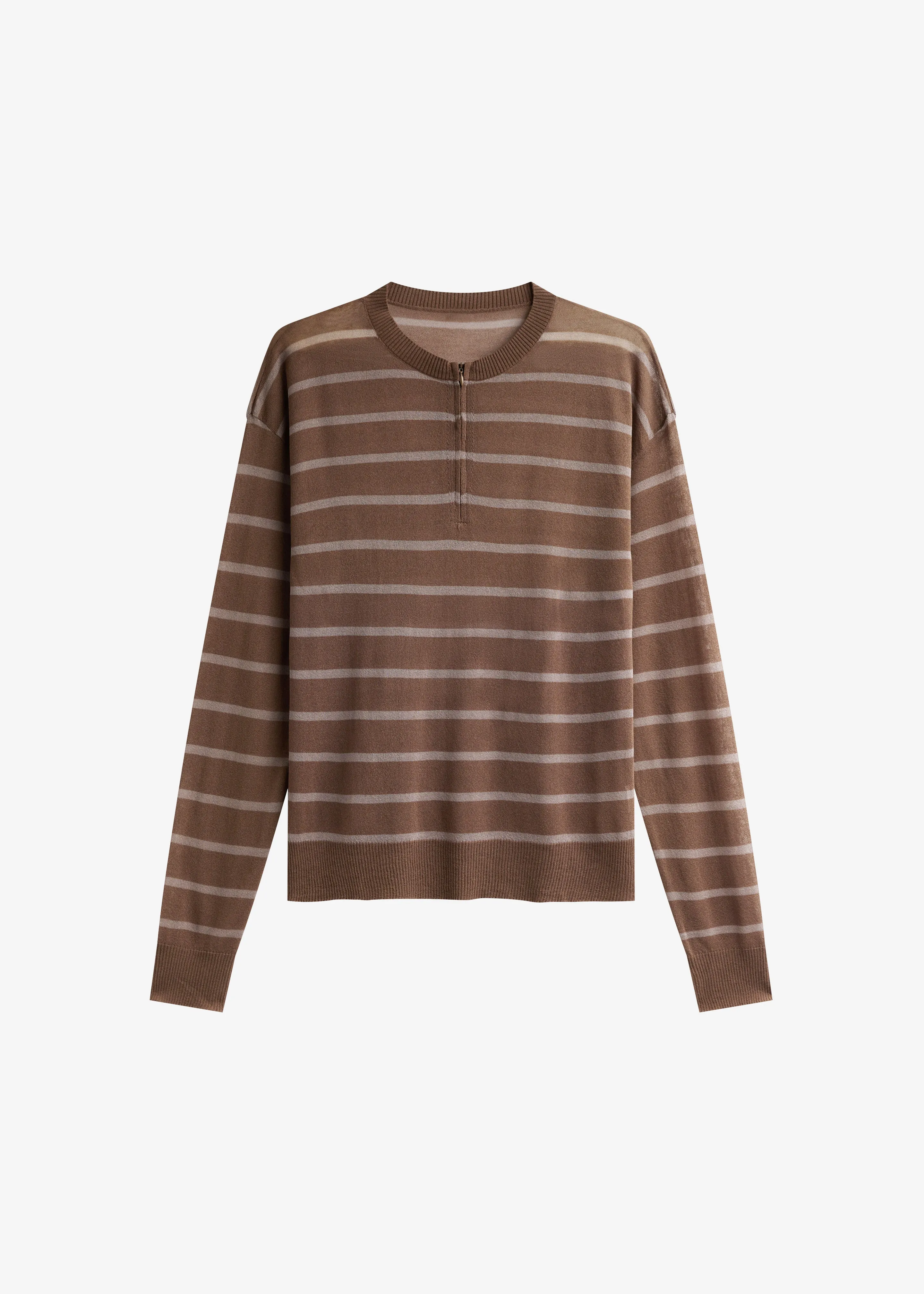 Nelas Knit Sheer Zip Pullover - Brown Stripe sold by Frankie Shop product image thumbnail 4