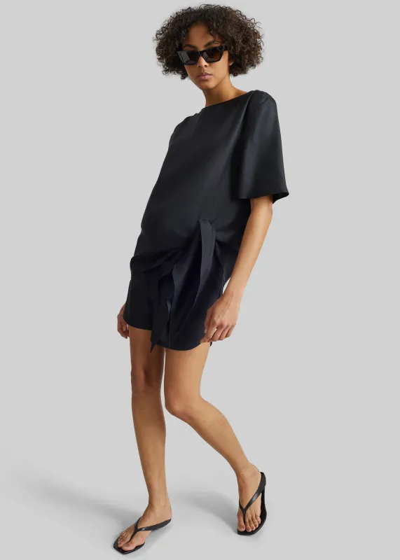 Loulou de Saison Mano Asymmetric Silk Top - Black made by Loulou De Saison