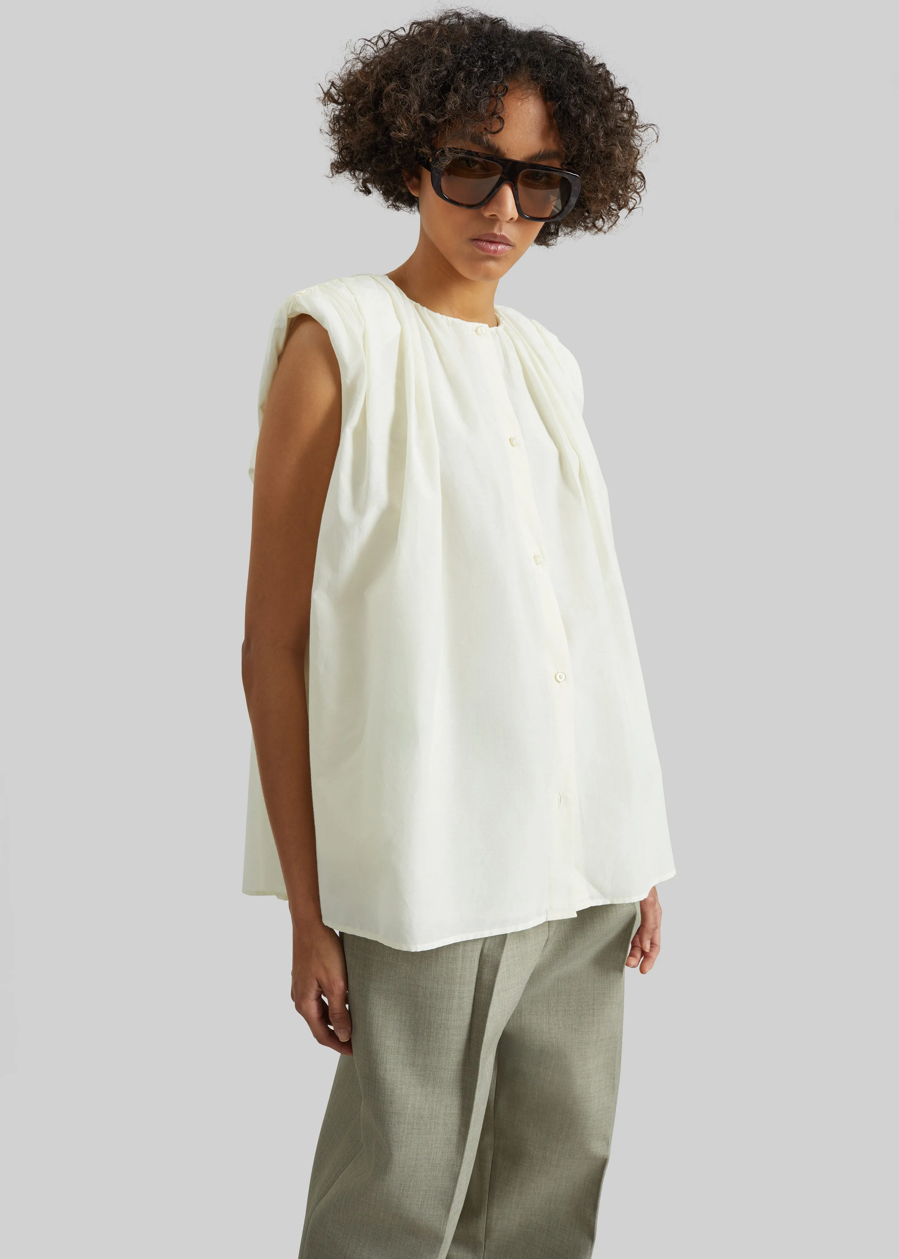 Loulou de Saison Anca Gathered Blouse - Ivory sold by Frankie Shop product image thumbnail 4