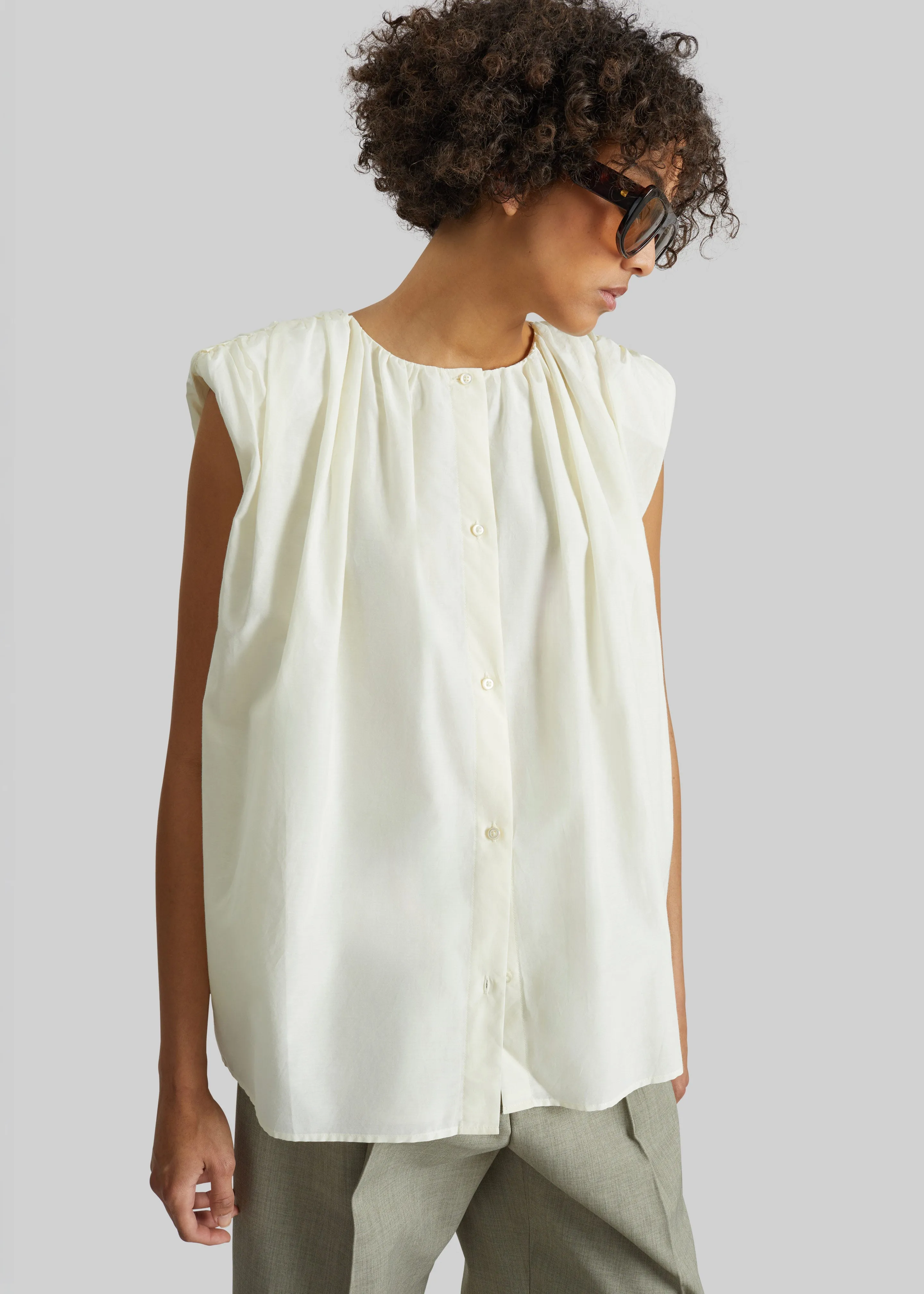 Loulou de Saison Anca Gathered Blouse - Ivory sold by Frankie Shop product image thumbnail 3
