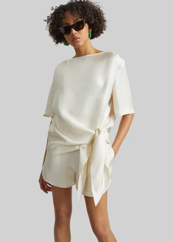Loulou de Saison Mano Asymmetric Silk Top - Ivory made by Loulou De Saison