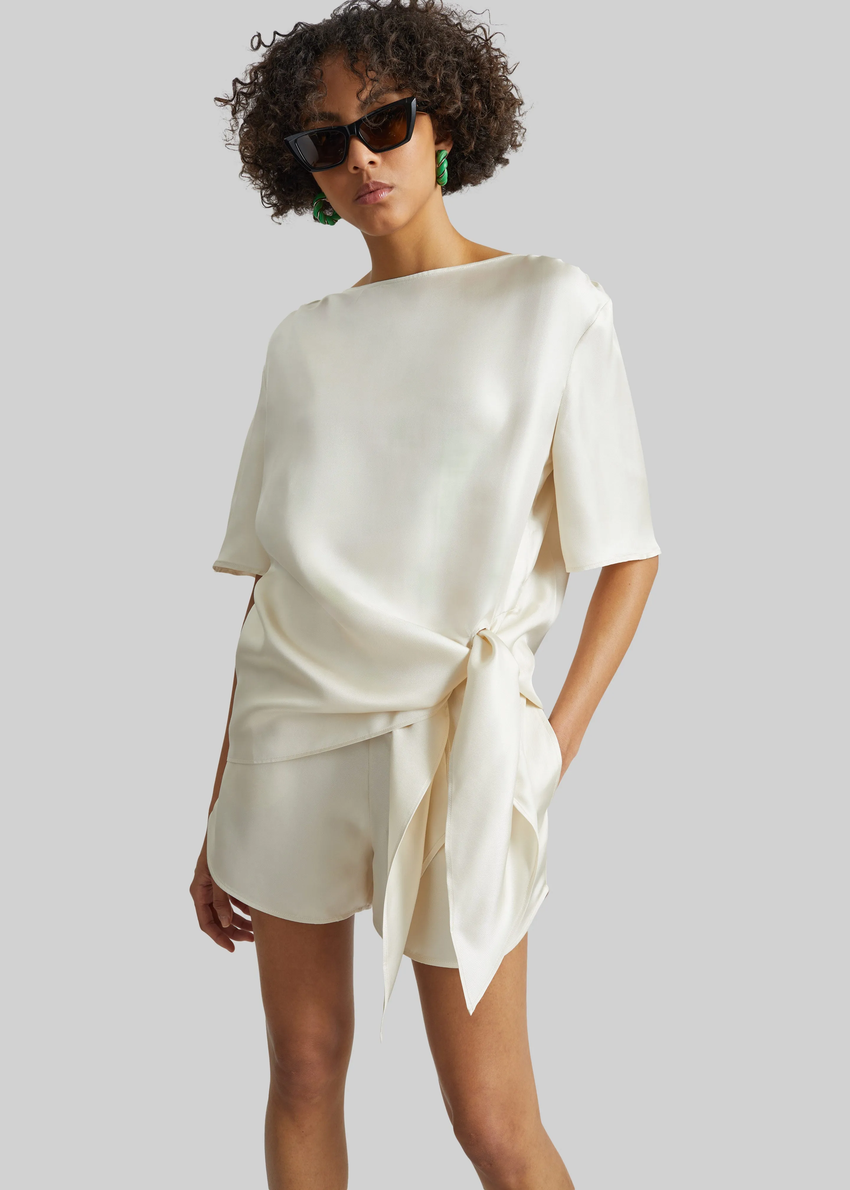 Loulou de Saison Mano Asymmetric Silk Top - Ivory sold by Frankie Shop
