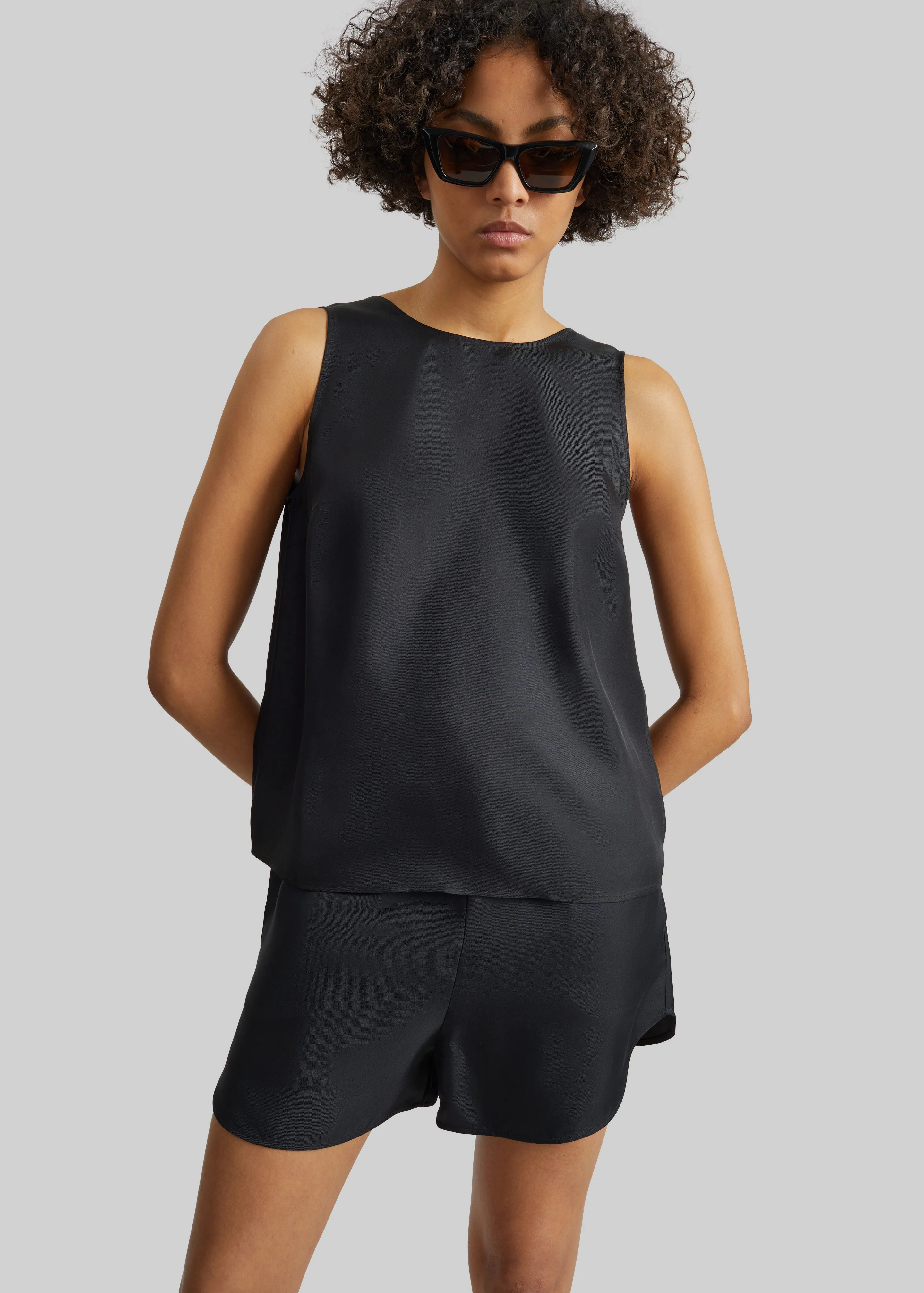 Loulou de Saison Cabo Elasticated Silk Shorts - Black sold by Frankie Shop product image thumbnail 2