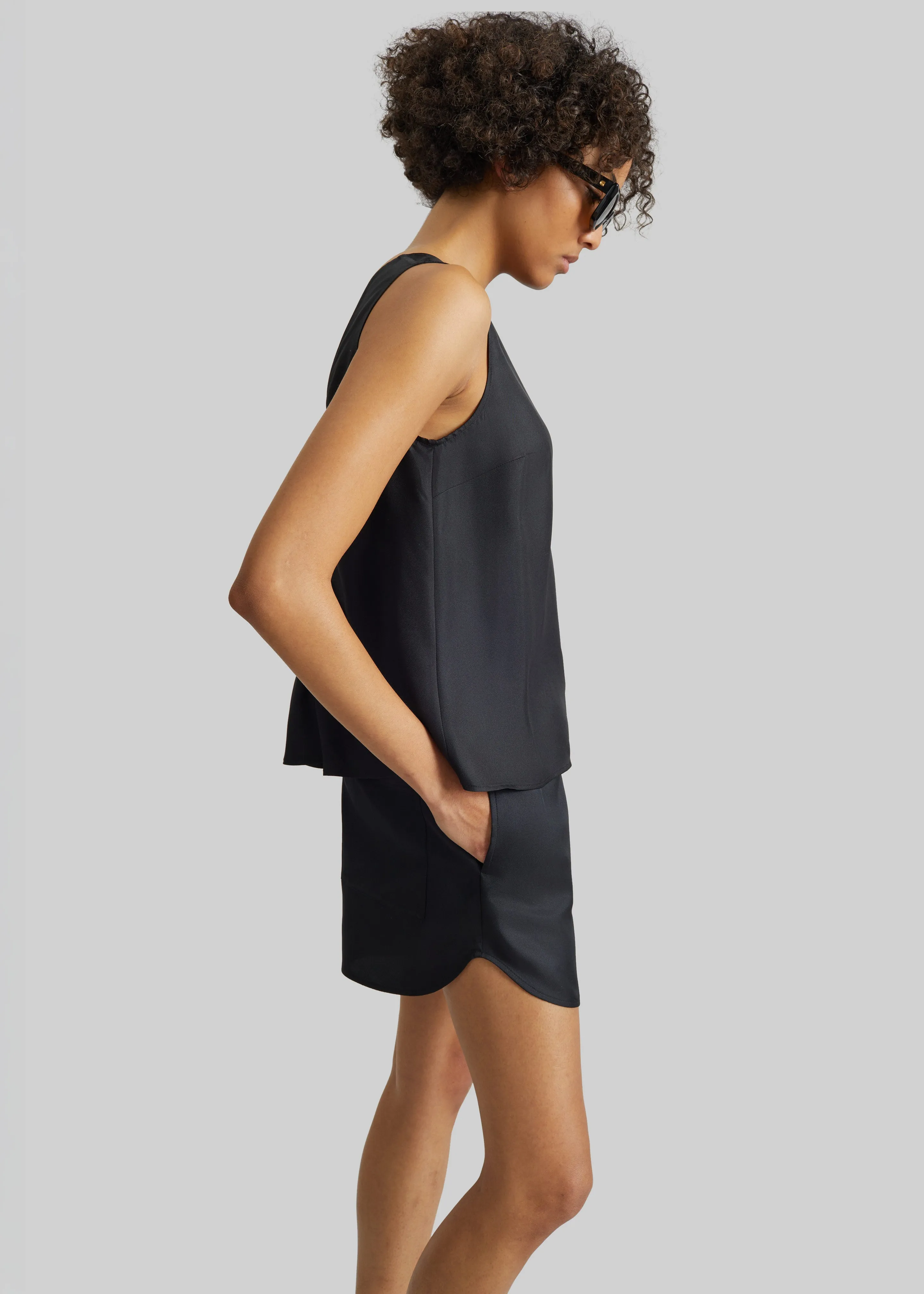 Loulou de Saison Cabo Elasticated Silk Shorts - Black sold by Frankie Shop product image thumbnail 5