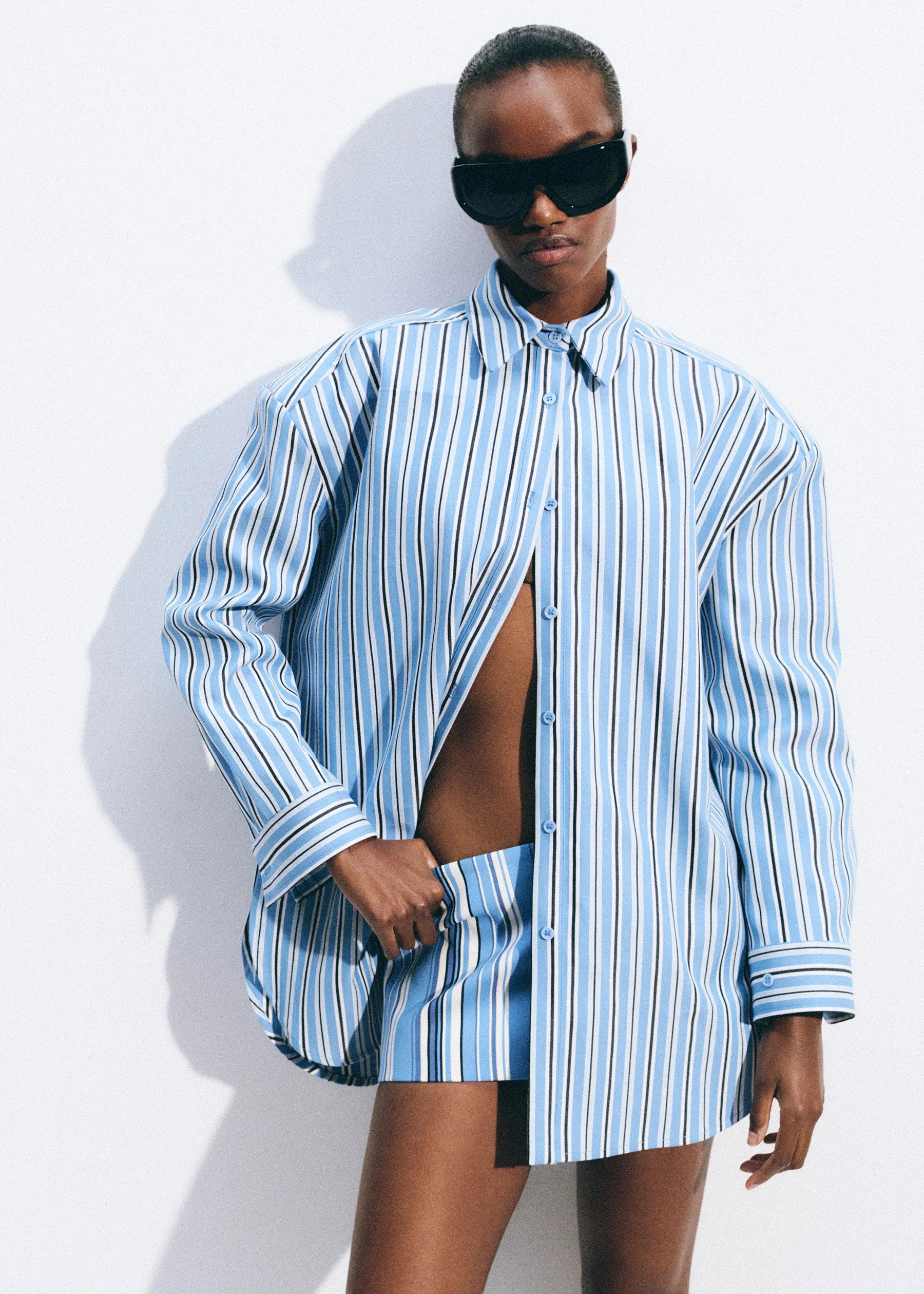 Oana Cotton Padded Shirt - Blue Multi Stripe sold by Frankie Shop product image thumbnail 2