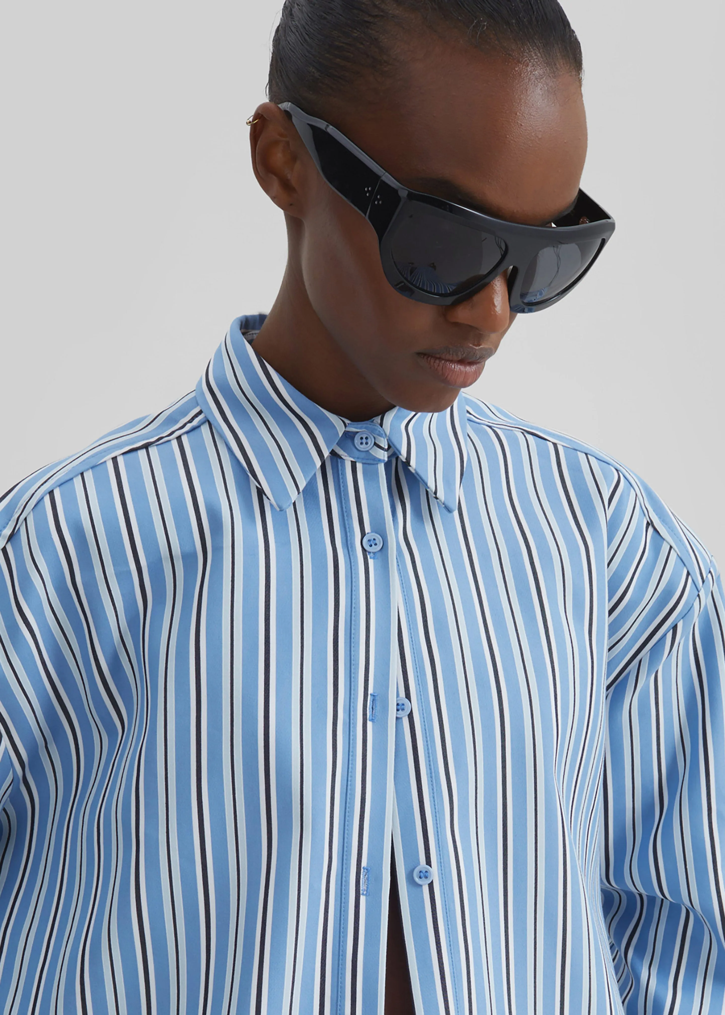 Oana Cotton Padded Shirt - Blue Multi Stripe sold by Frankie Shop product image thumbnail 4