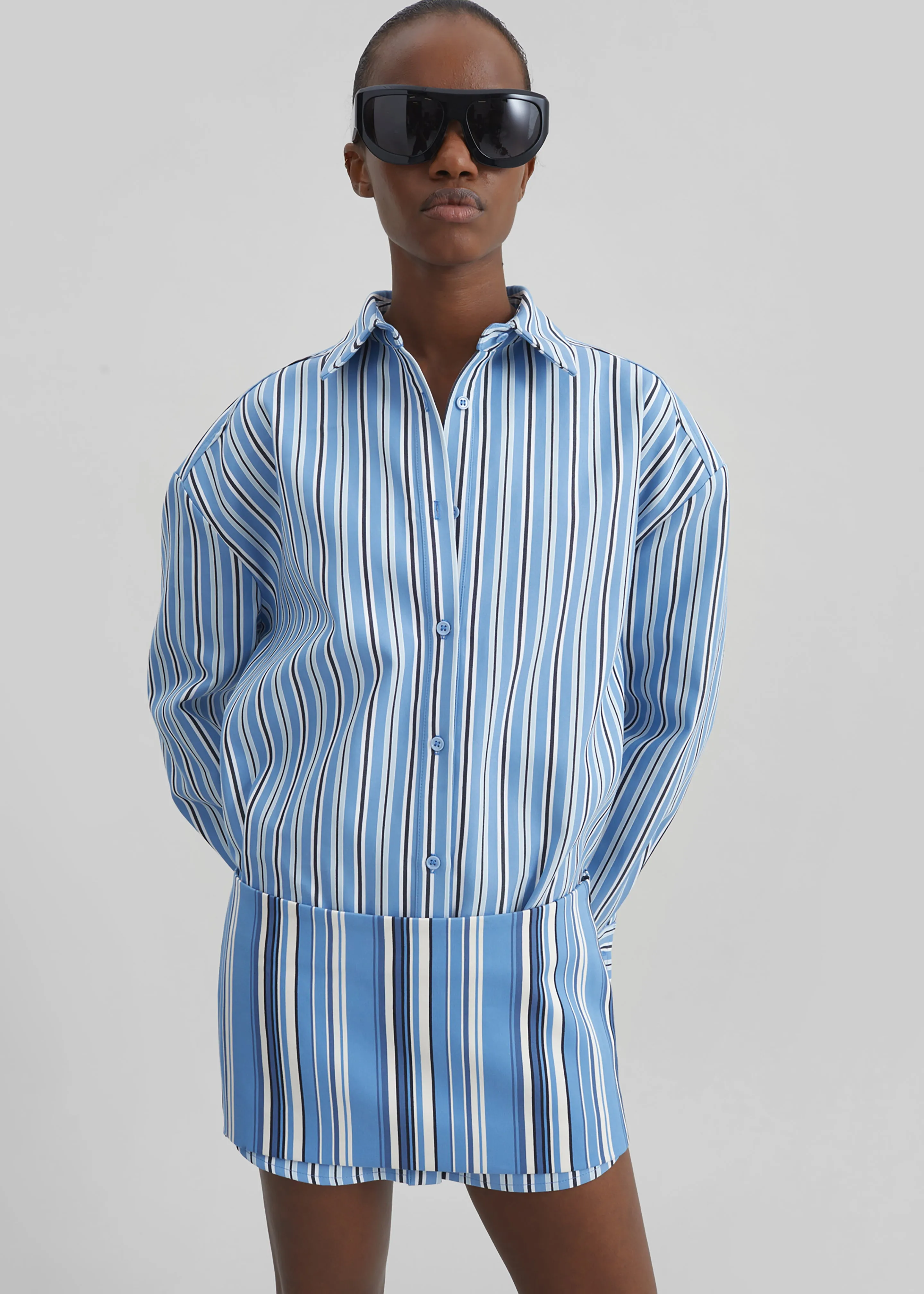 Oana Cotton Padded Shirt - Blue Multi Stripe sold by Frankie Shop product image thumbnail 5
