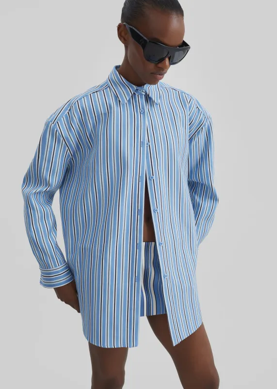 Oana Cotton Padded Shirt - Blue Multi Stripe made by Frankie Shop