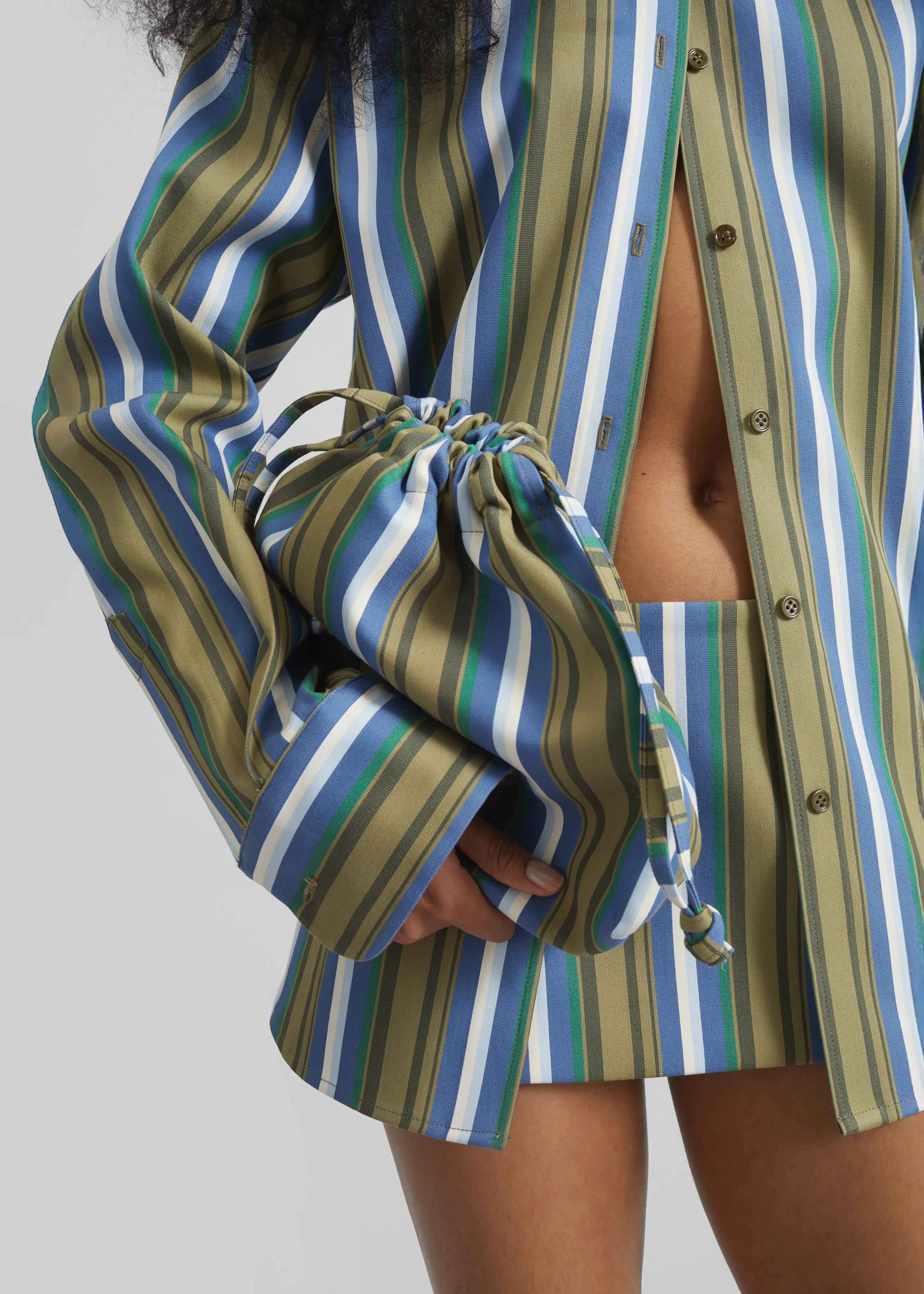 Oana Cotton Padded Shirt - Green Multi Stripe sold by Frankie Shop product image thumbnail 4