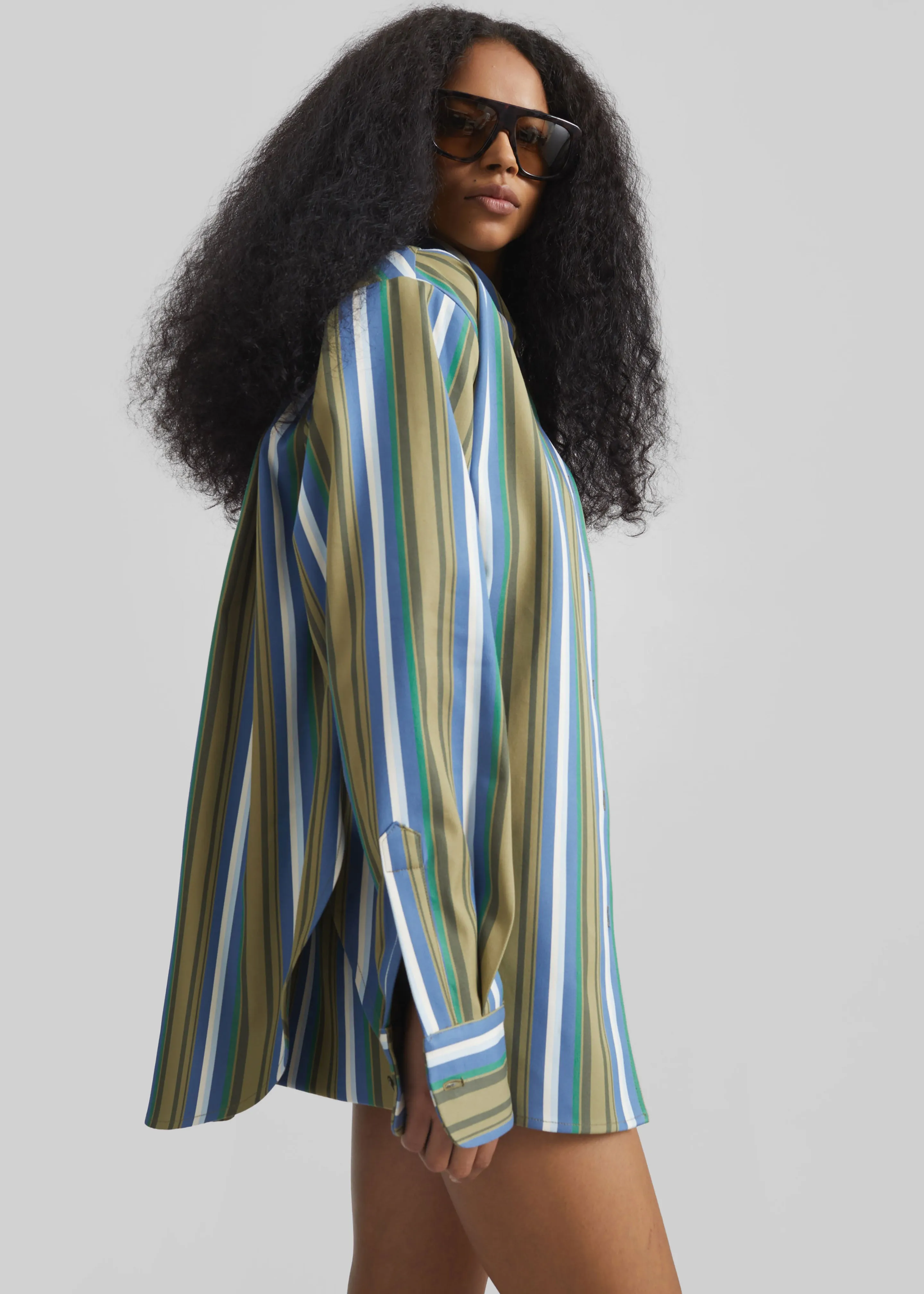 Oana Cotton Padded Shirt - Green Multi Stripe sold by Frankie Shop product image thumbnail 5