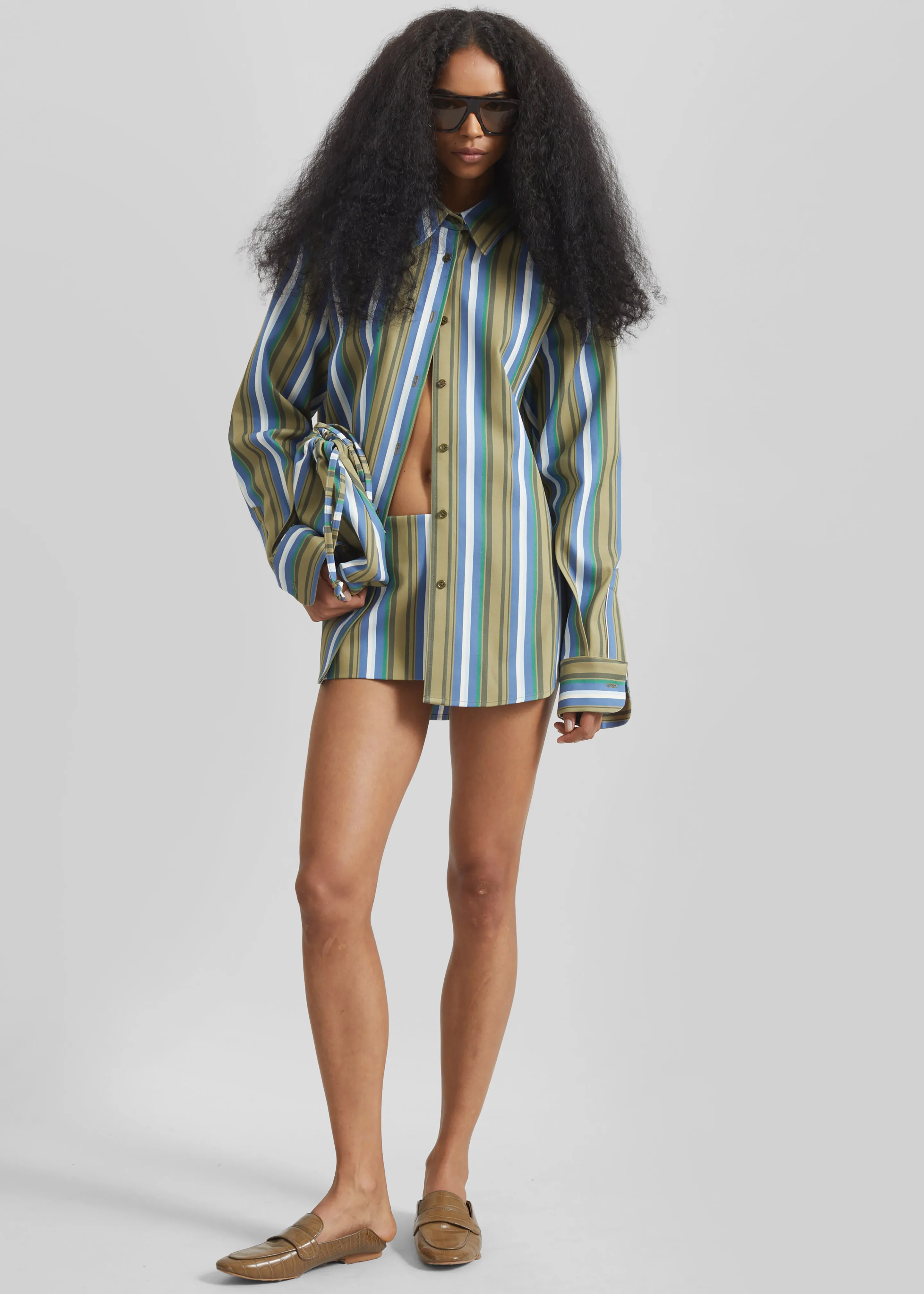 Oana Cotton Padded Shirt - Green Multi Stripe sold by Frankie Shop product image thumbnail 2