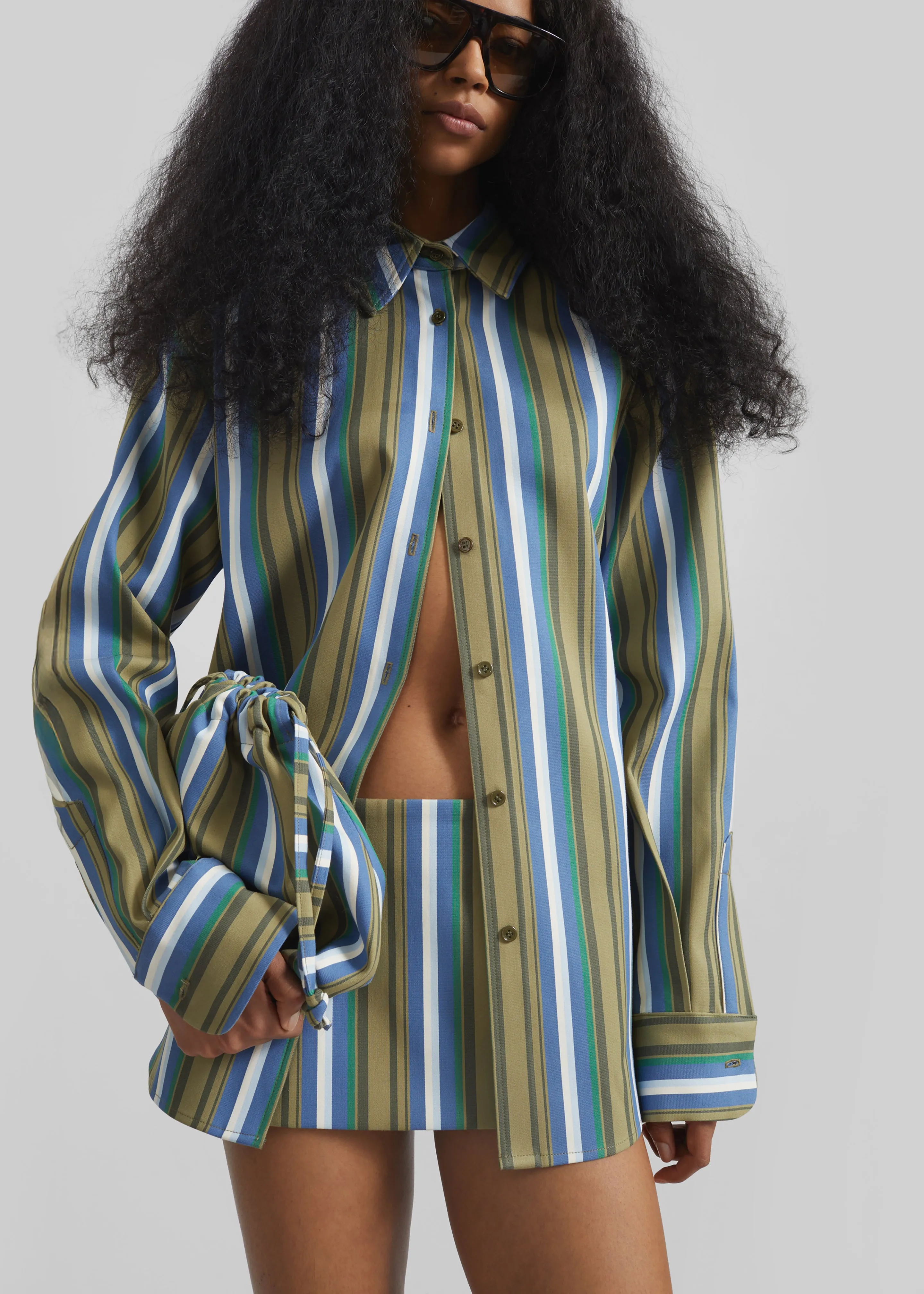 Oana Cotton Padded Shirt - Green Multi Stripe sold by Frankie Shop