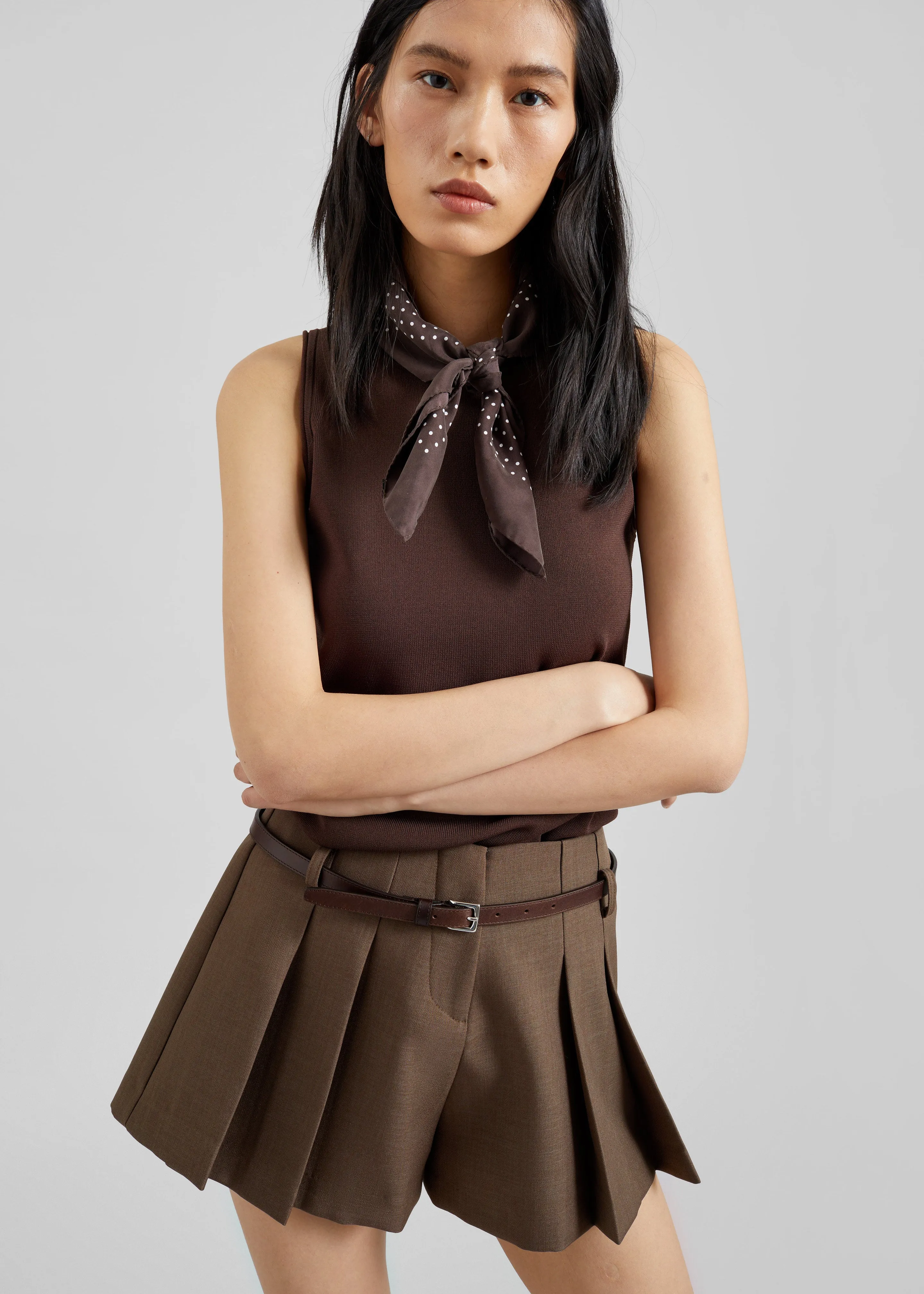 Lojsta Pleated Mini Shorts - Brown sold by Frankie Shop