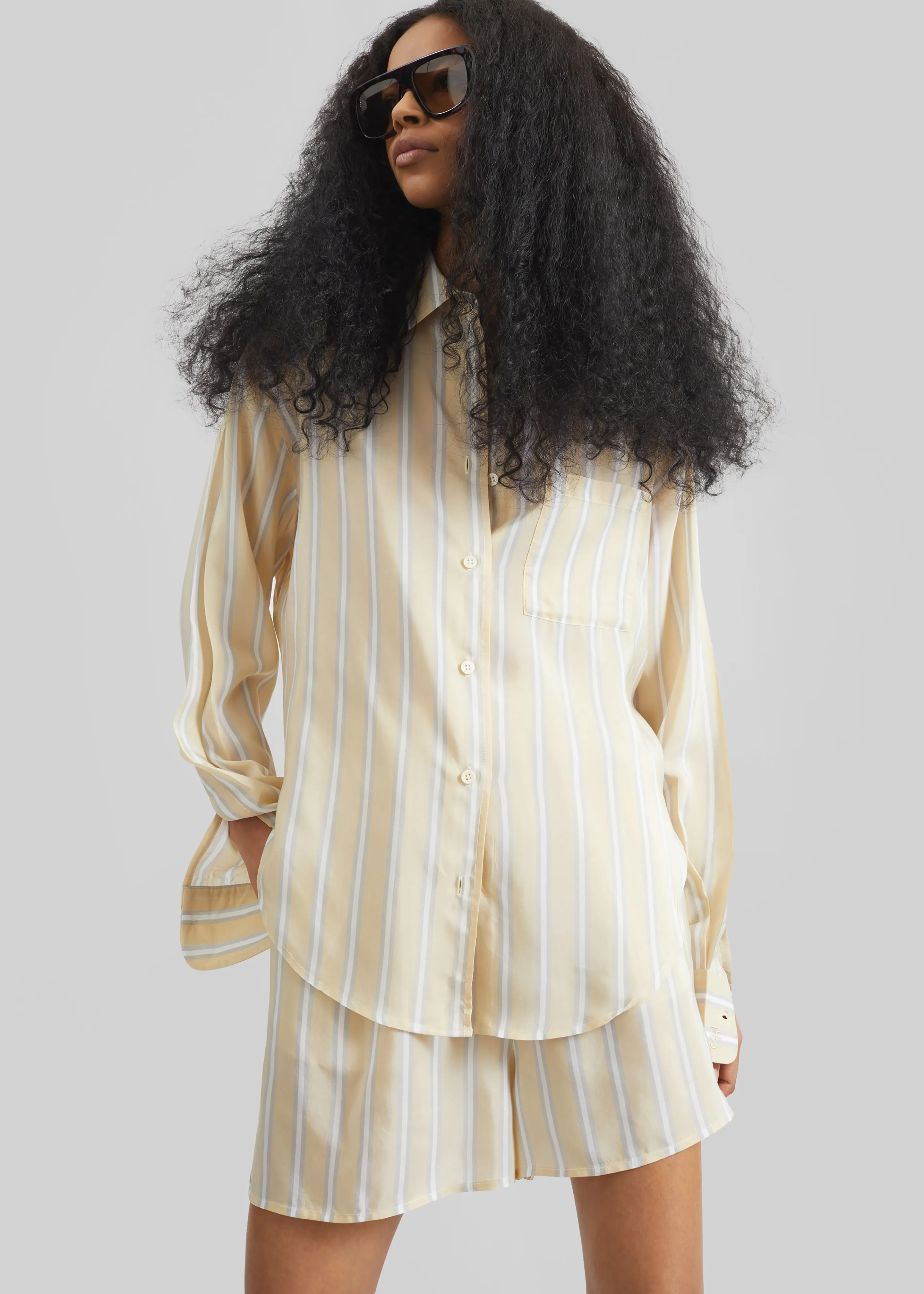 Peri Fluid Shirt - Yellow/White Stripe sold by Frankie Shop