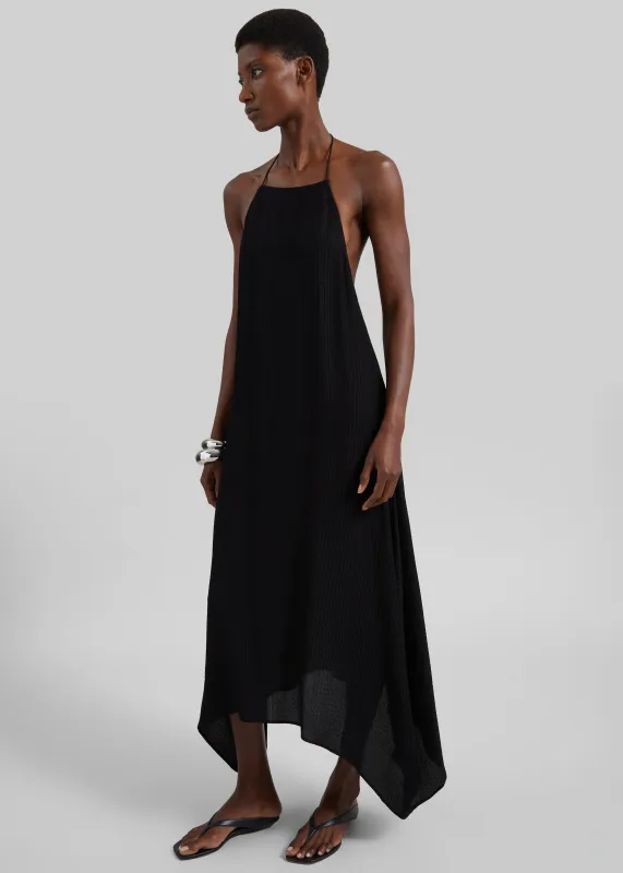 St. Agni Textured Weave Halter Dress - Black made by St. Agni