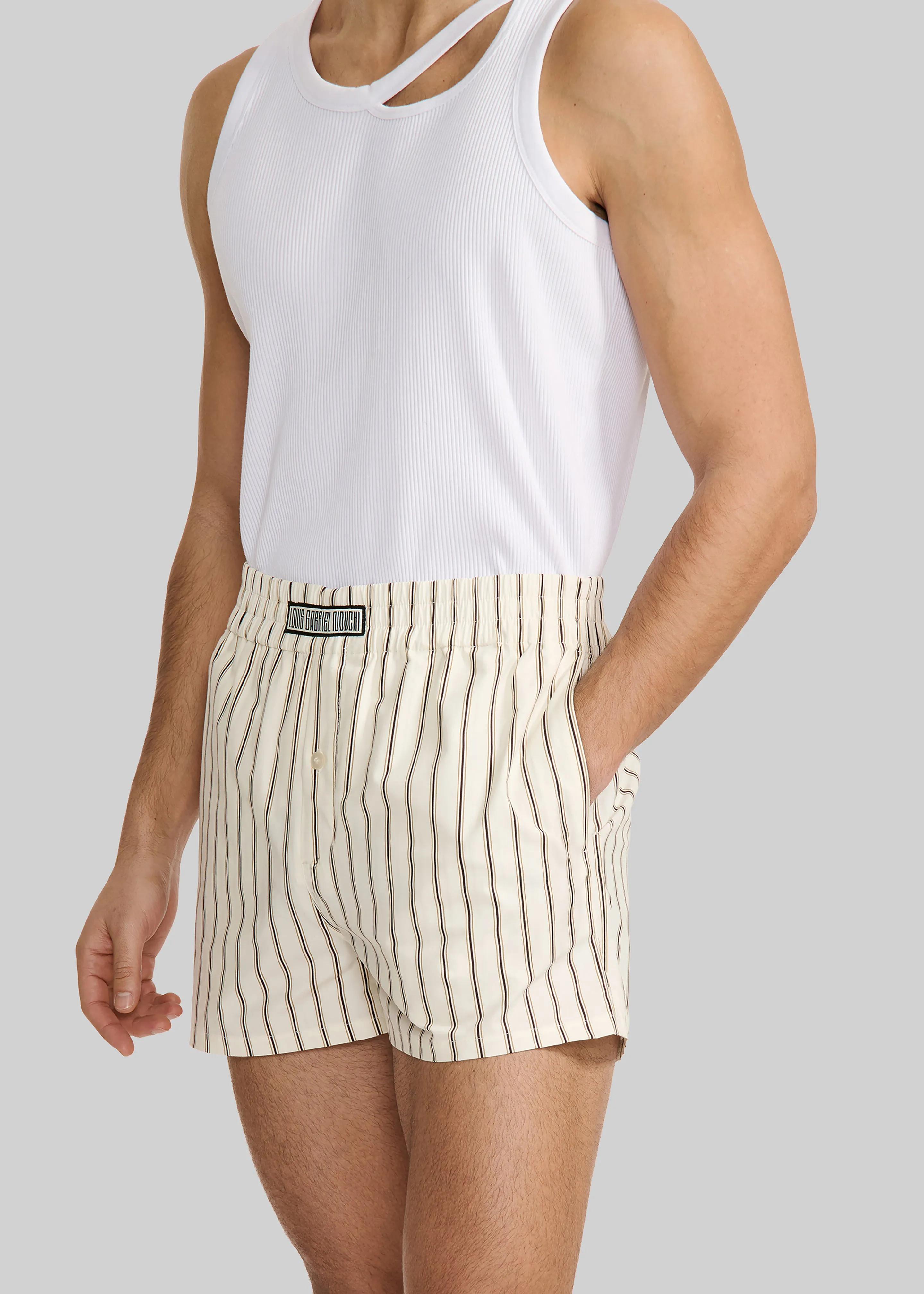 Louis Gabriel Nouchi Striped Cotton Shorts - Desert Pinstripes sold by Frankie Shop product image thumbnail 3
