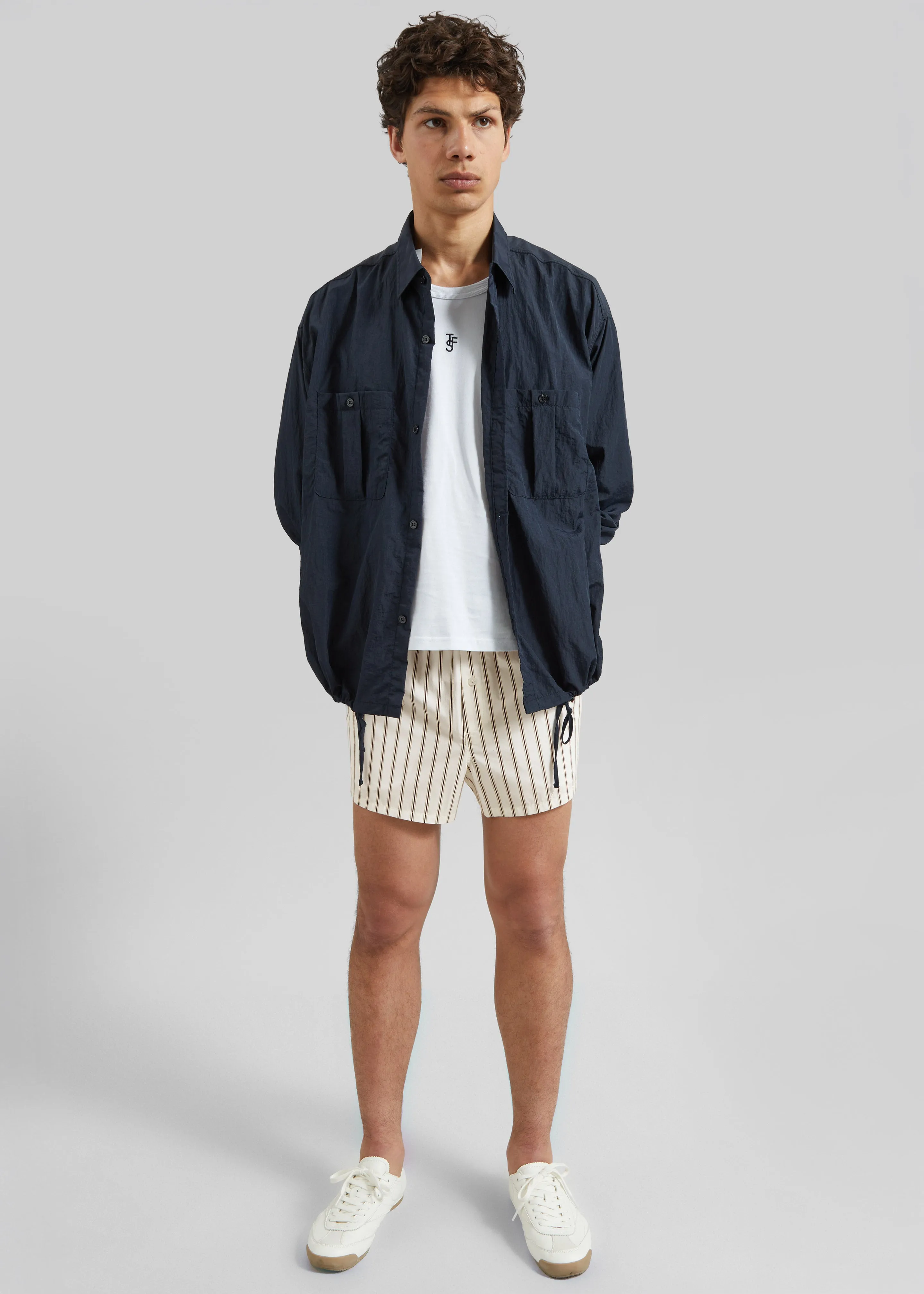 Louis Gabriel Nouchi Striped Cotton Shorts - Desert Pinstripes sold by Frankie Shop