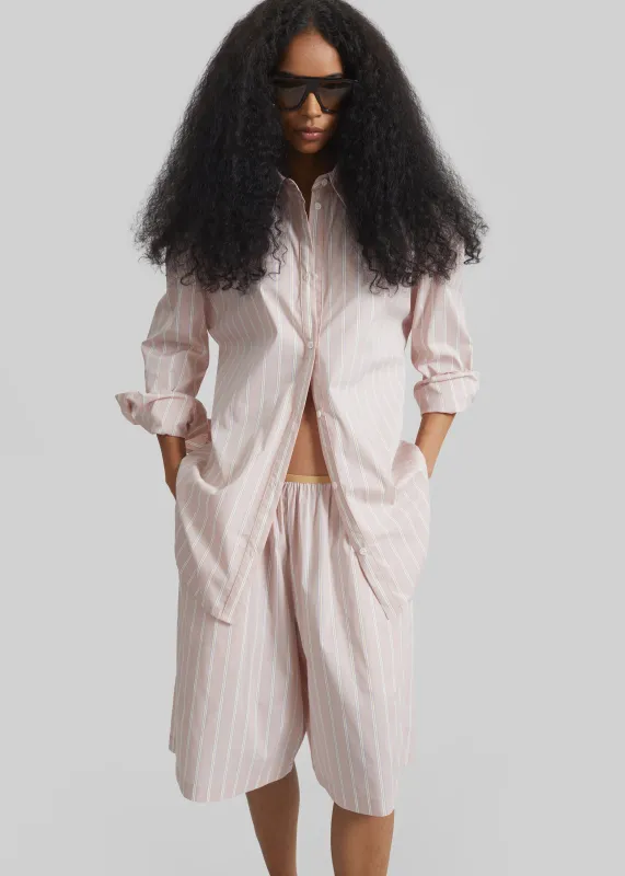 Oana Cotton Padded Shirt - Pink/White Stripes made by Frankie Shop