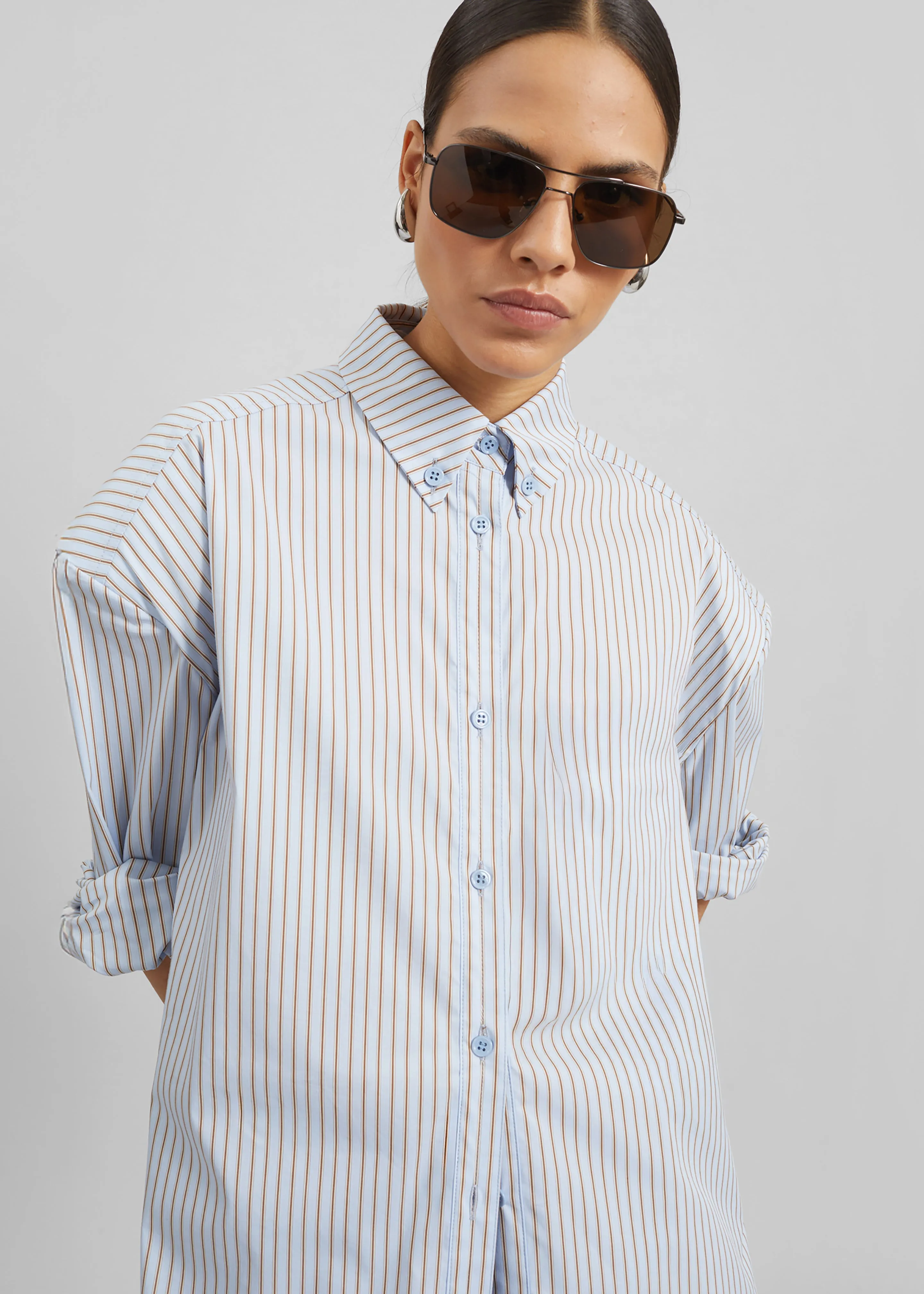 Oana Cotton Padded Shirt - Light Blue/Brown Stripe sold by Frankie Shop product image thumbnail 2