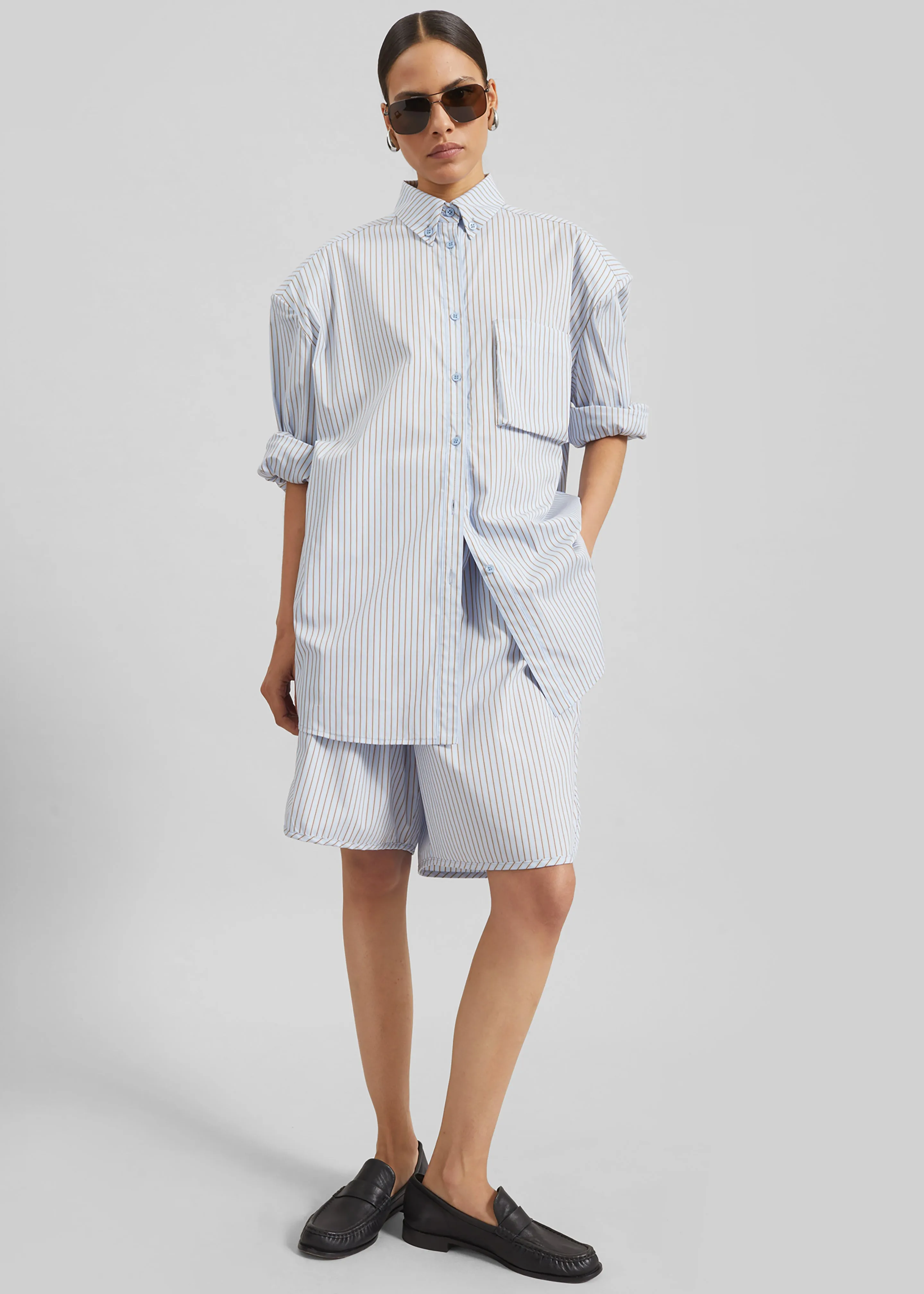 Elyn Cotton Bermuda Shorts - Light Blue/Brown Stripe sold by Frankie Shop product image thumbnail 3
