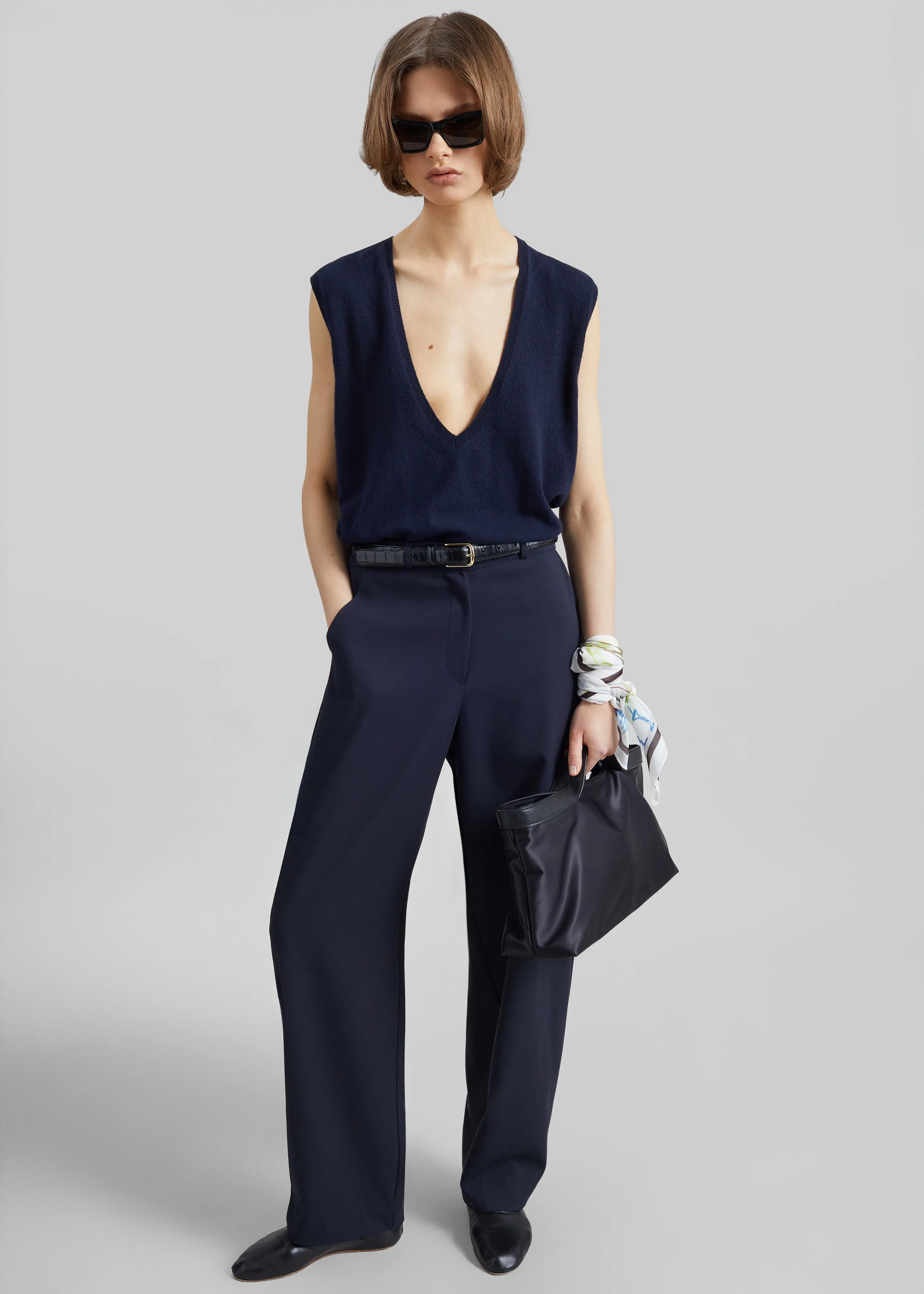 Trofa Curved Trousers - Navy sold by Frankie Shop product image thumbnail 5