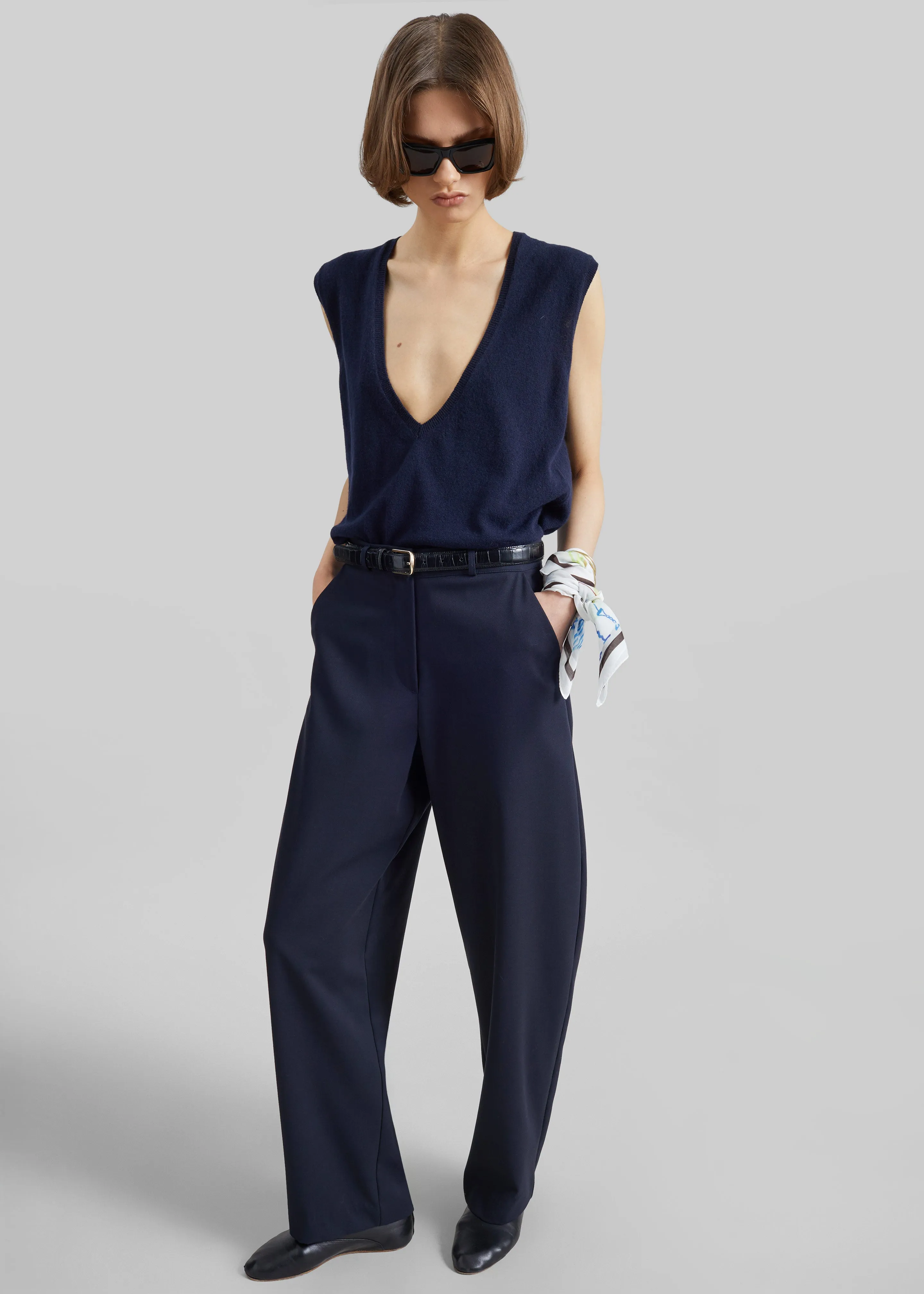 Trofa Curved Trousers - Navy sold by Frankie Shop