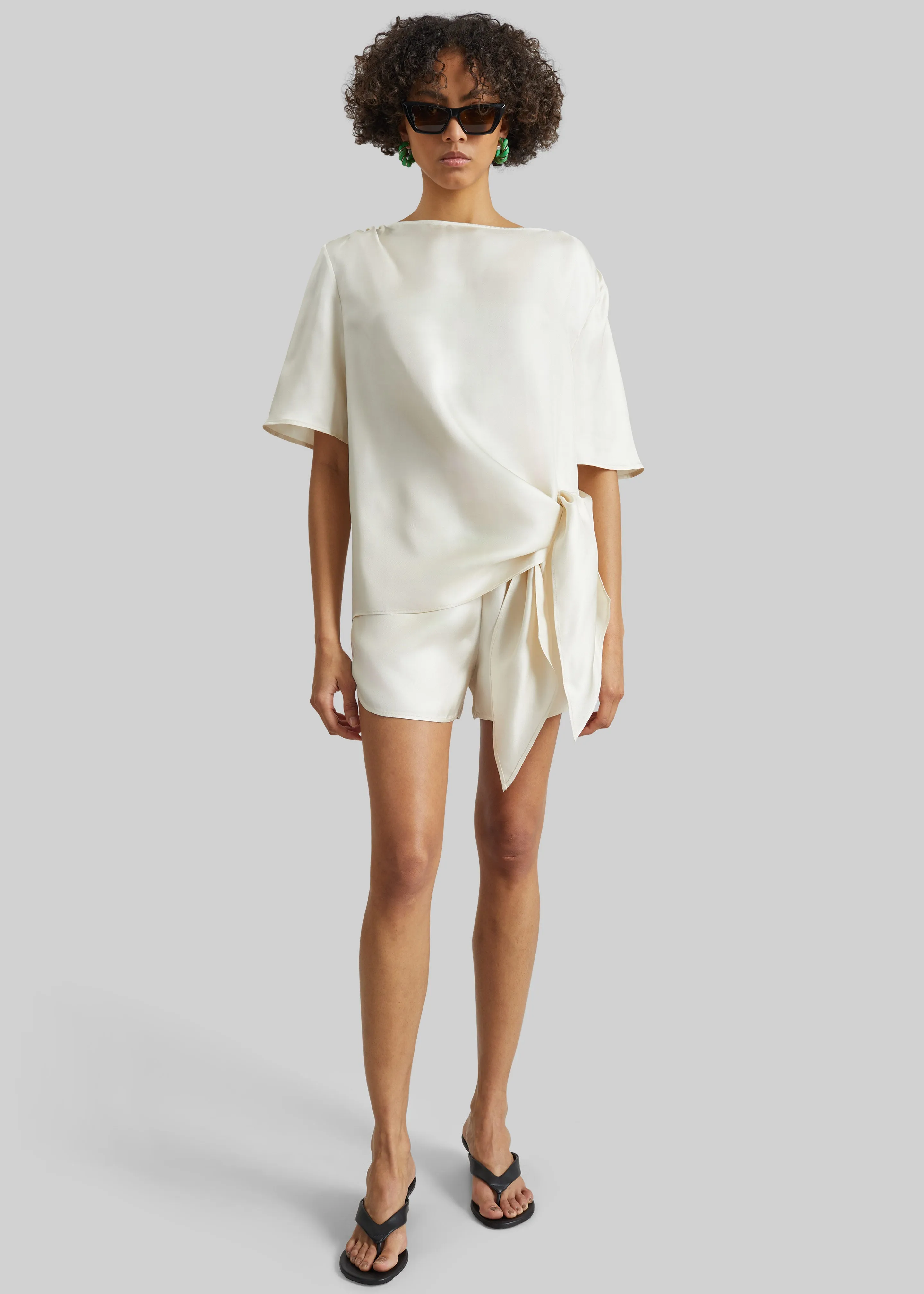 Loulou de Saison Cabo Elasticated Silk Shorts - Ivory sold by Frankie Shop product image thumbnail 3