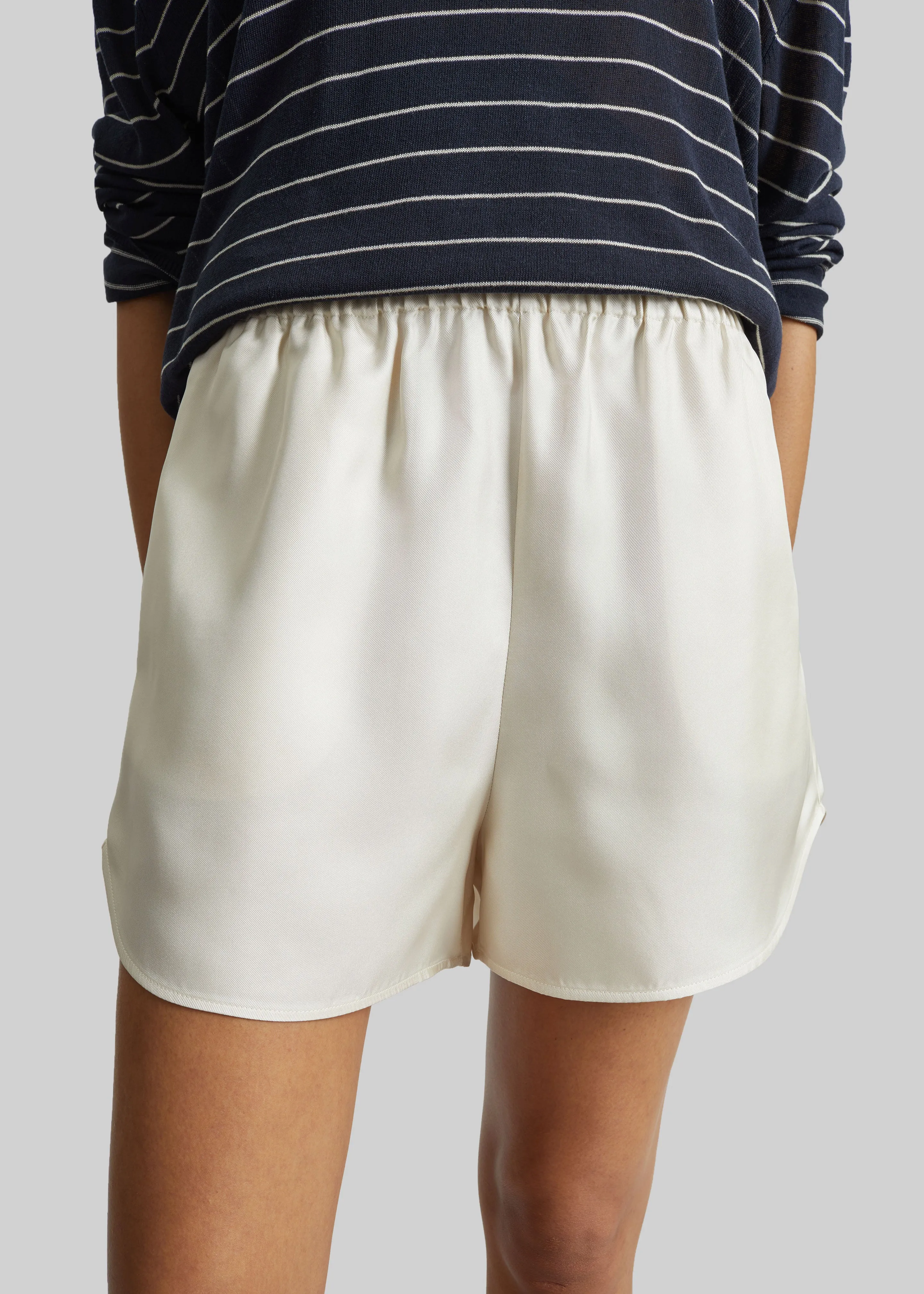Loulou de Saison Cabo Elasticated Silk Shorts - Ivory sold by Frankie Shop product image thumbnail 4
