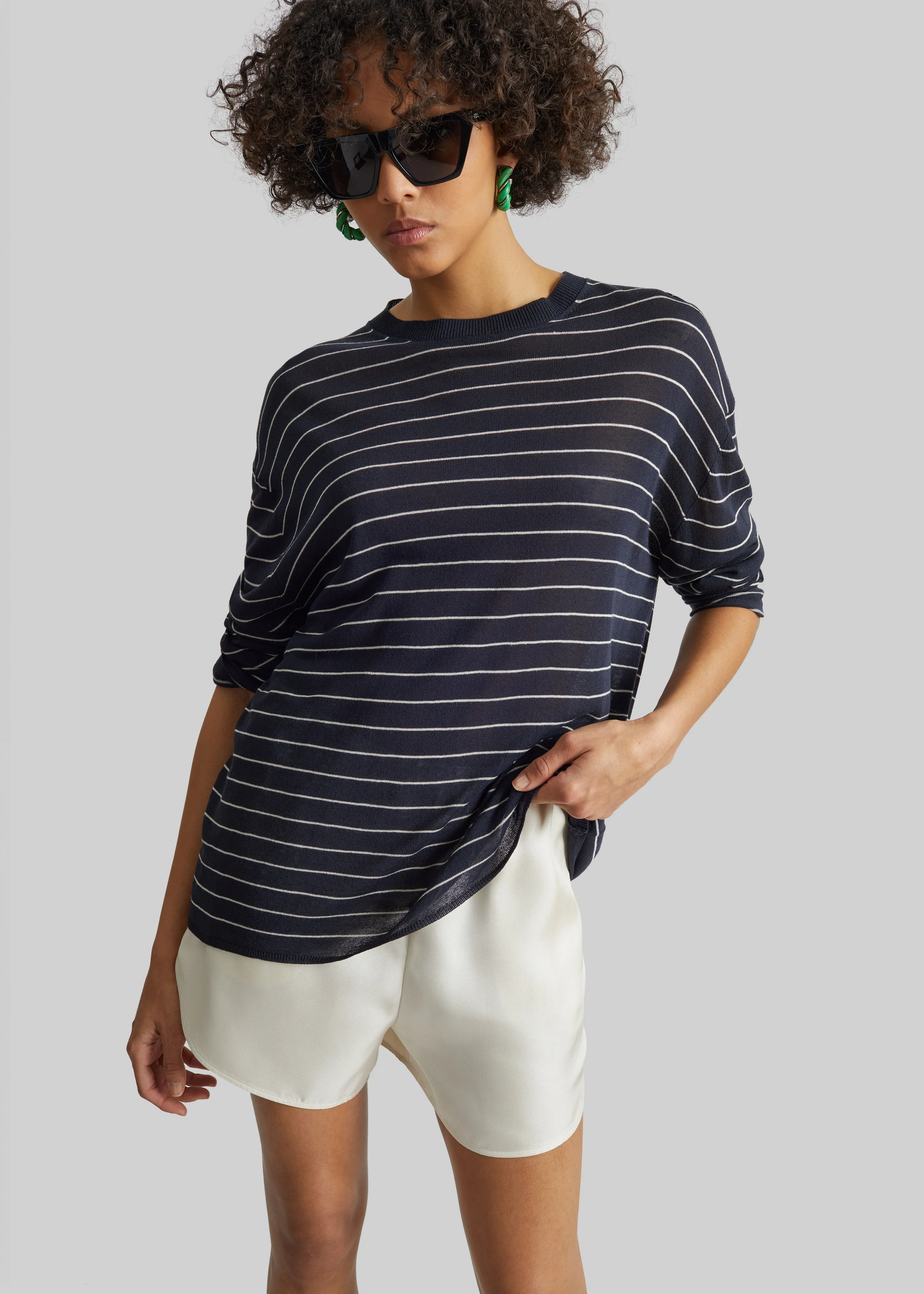 Loulou de Saison Cabo Elasticated Silk Shorts - Ivory sold by Frankie Shop product image thumbnail 2