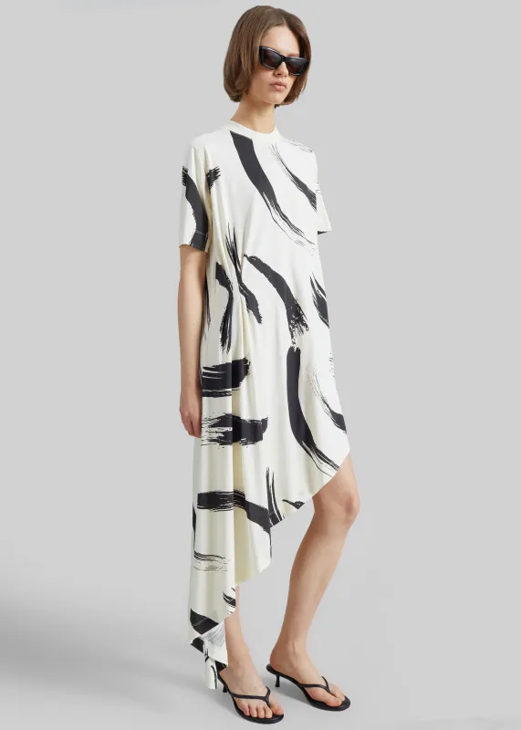 Loulou de Saison Liya Asymmetrical Cotton Dress - Ivory/Black made by Loulou De Saison