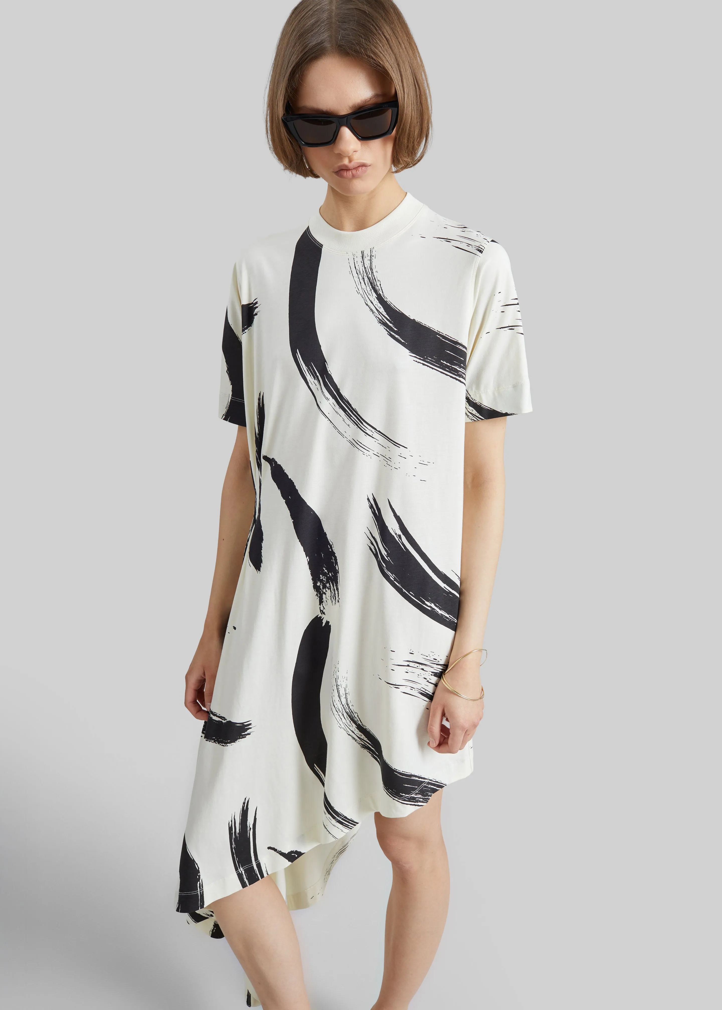 Loulou de Saison Liya Asymmetrical Cotton Dress - Ivory/Black sold by Frankie Shop product image thumbnail 2