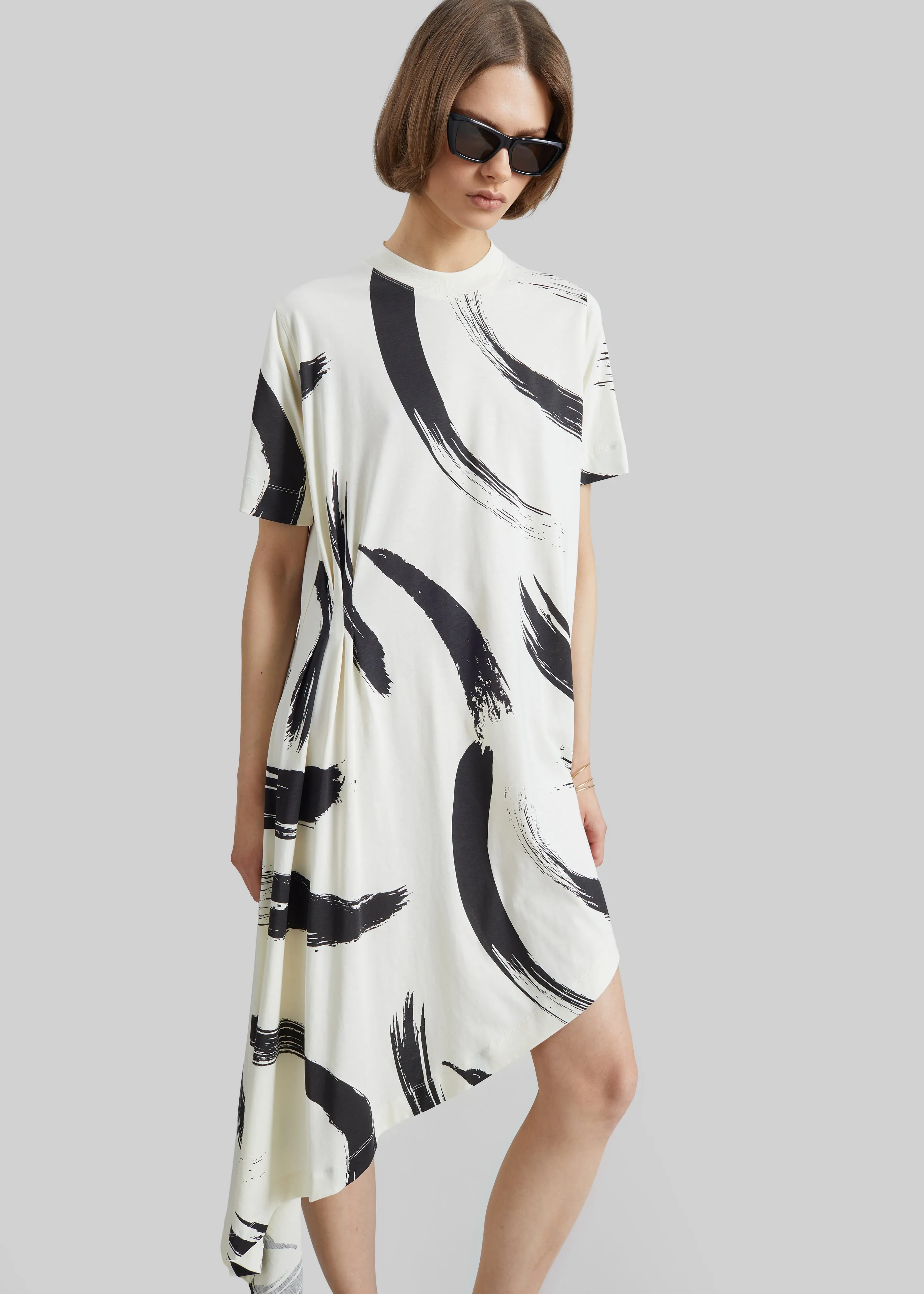 Loulou de Saison Liya Asymmetrical Cotton Dress - Ivory/Black sold by Frankie Shop product image thumbnail 5