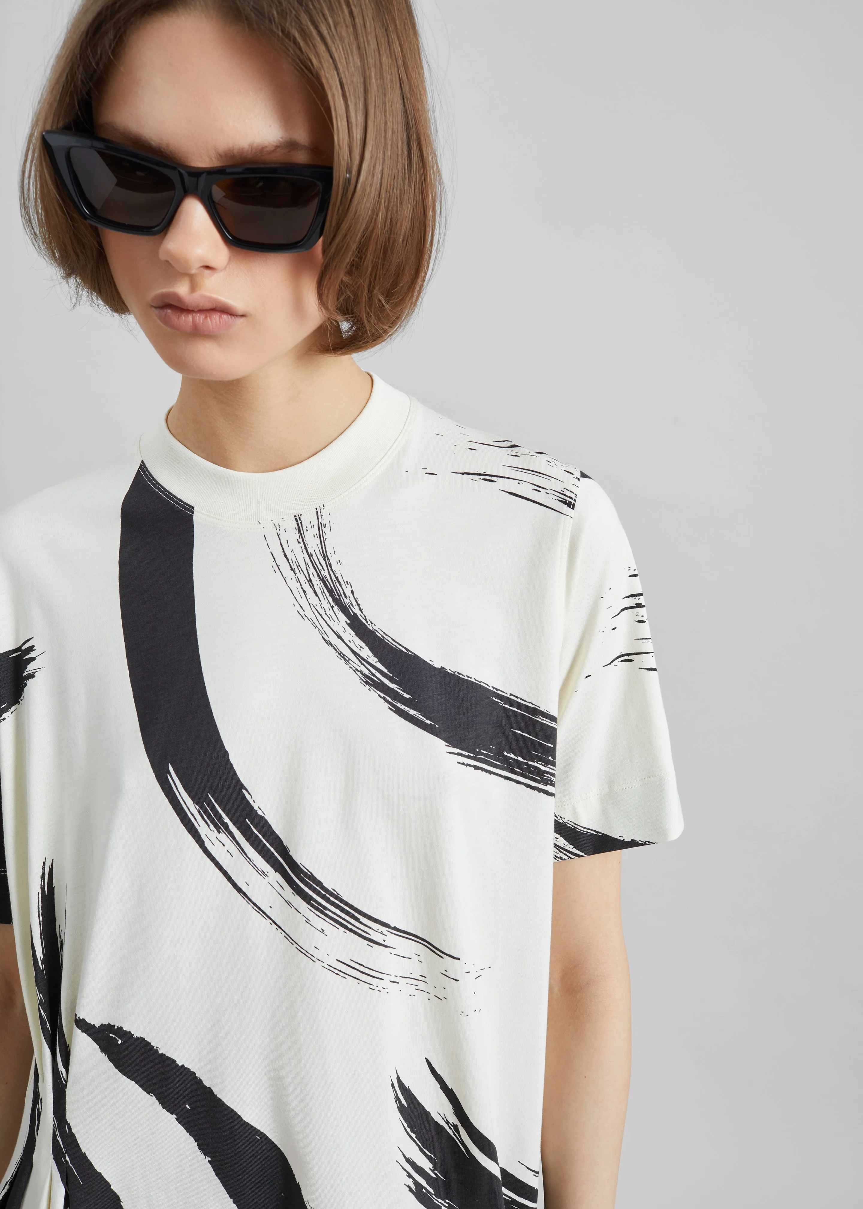 Loulou de Saison Liya Asymmetrical Cotton Dress - Ivory/Black sold by Frankie Shop product image thumbnail 3