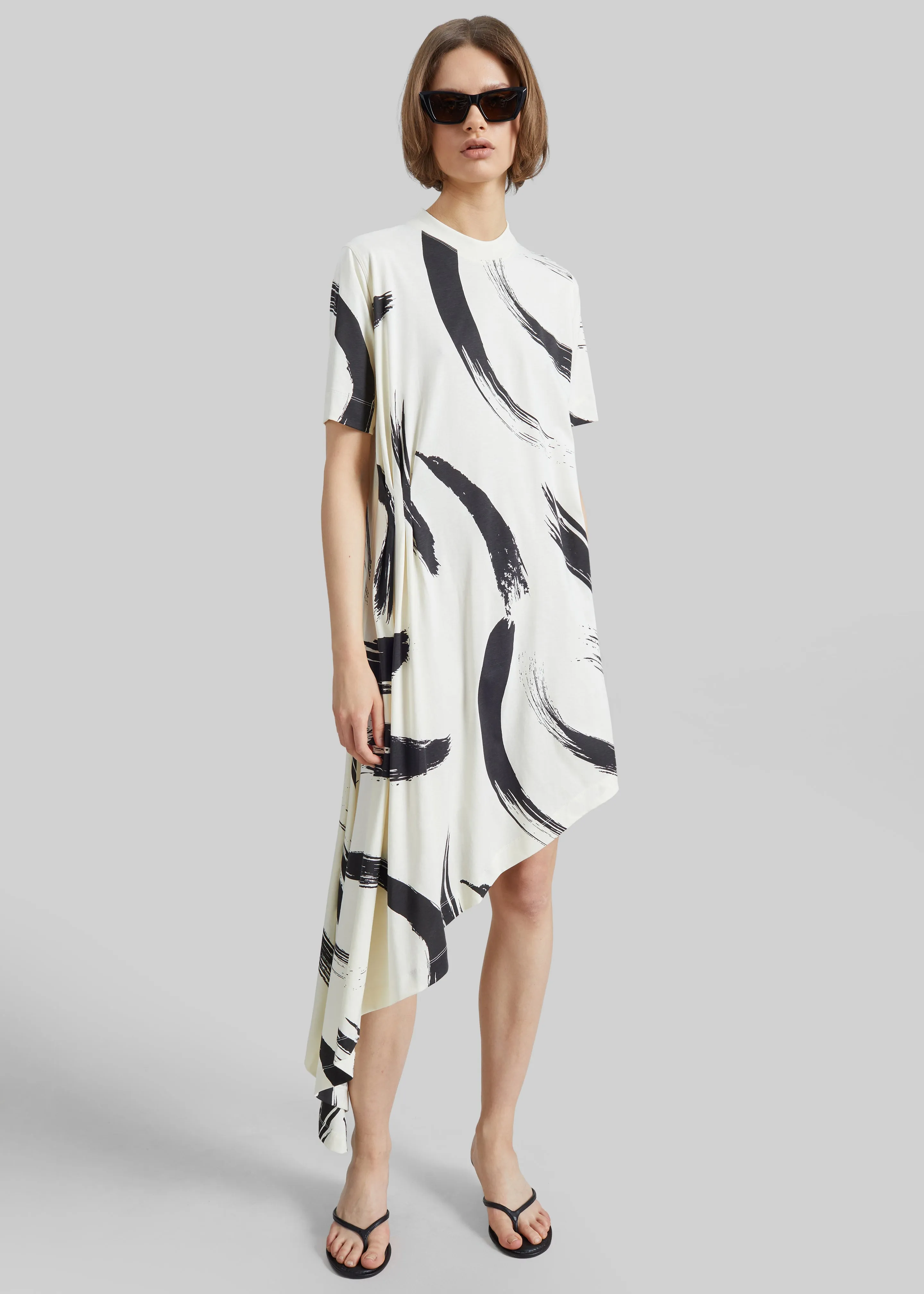 Loulou de Saison Liya Asymmetrical Cotton Dress - Ivory/Black sold by Frankie Shop product image thumbnail 4