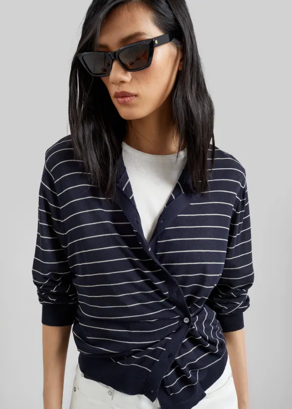 Hossegor Fine Knit Cardigan - Navy/White Stripe made by Frankie Shop