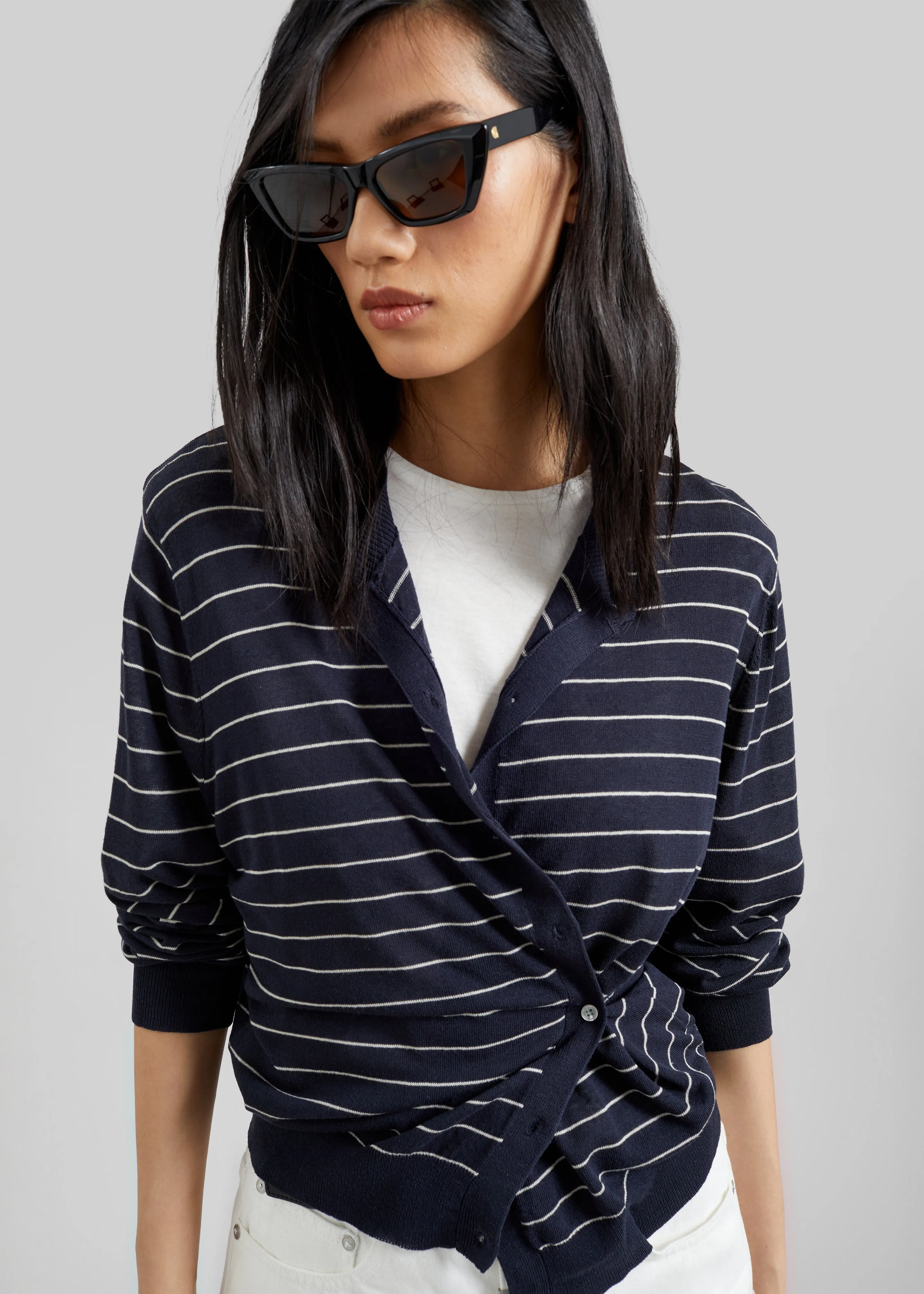 Hossegor Fine Knit Cardigan - Navy/White Stripe sold by Frankie Shop