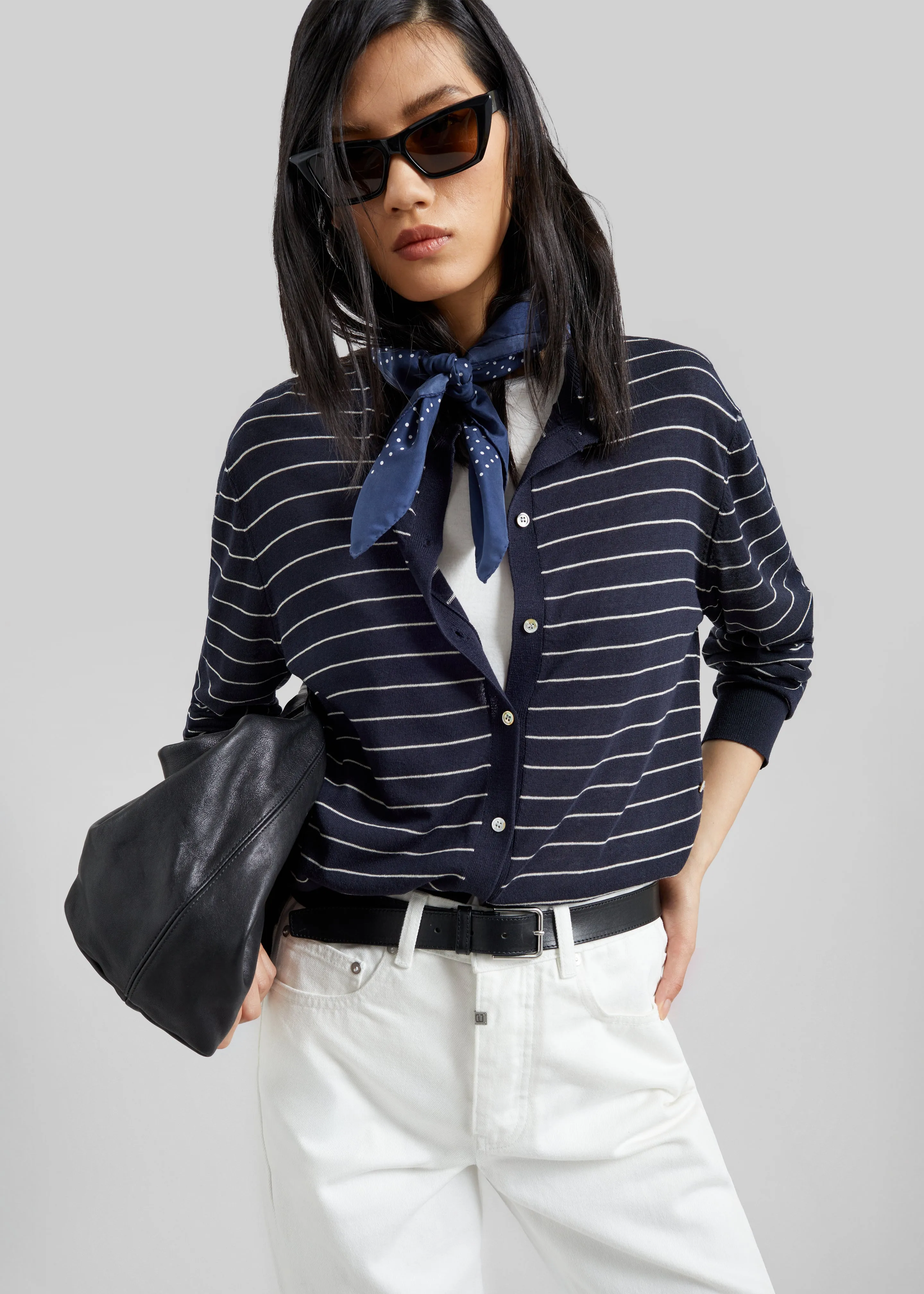 Hossegor Fine Knit Cardigan - Navy/White Stripe sold by Frankie Shop product image thumbnail 2