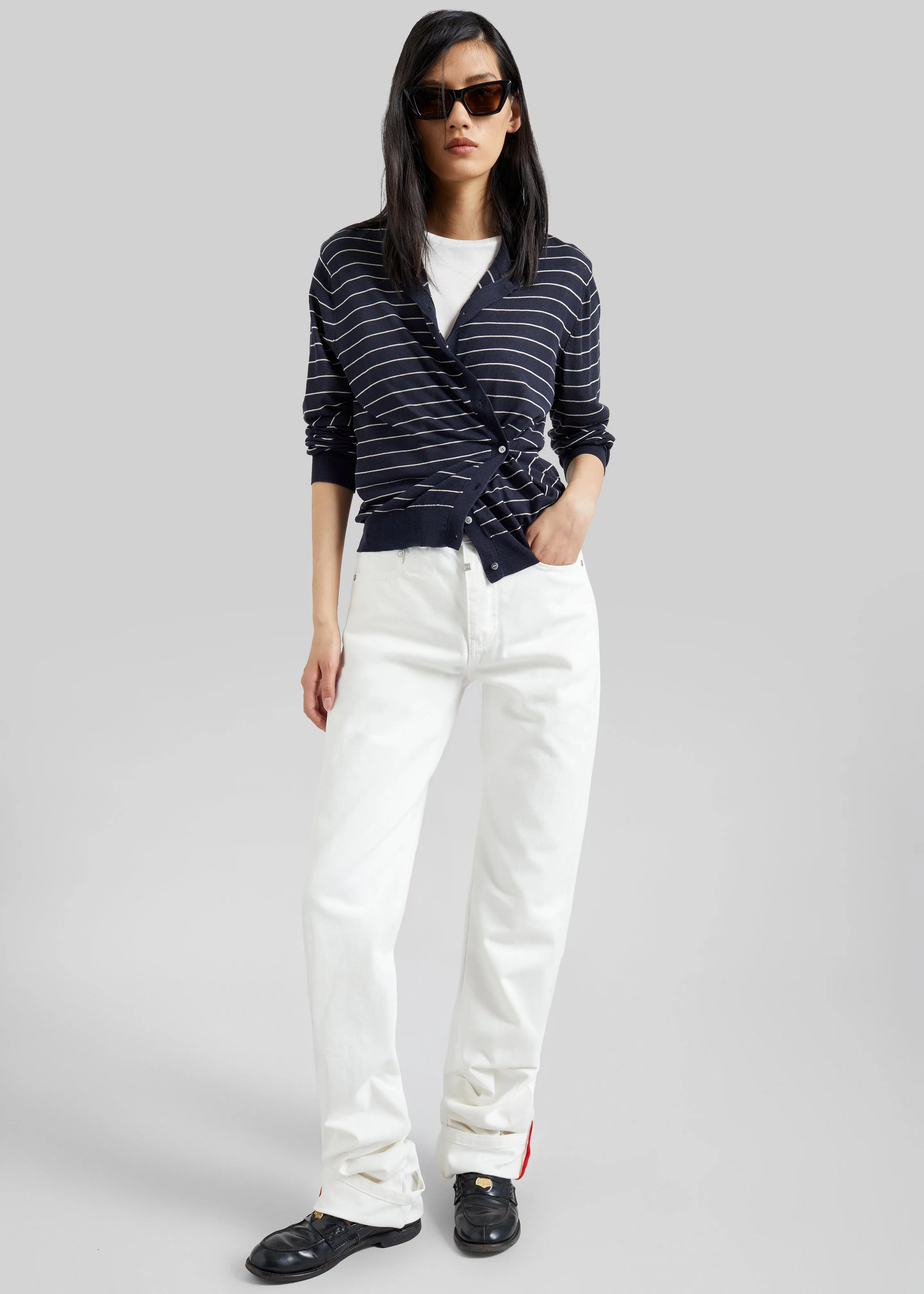 Hossegor Fine Knit Cardigan - Navy/White Stripe sold by Frankie Shop product image thumbnail 4
