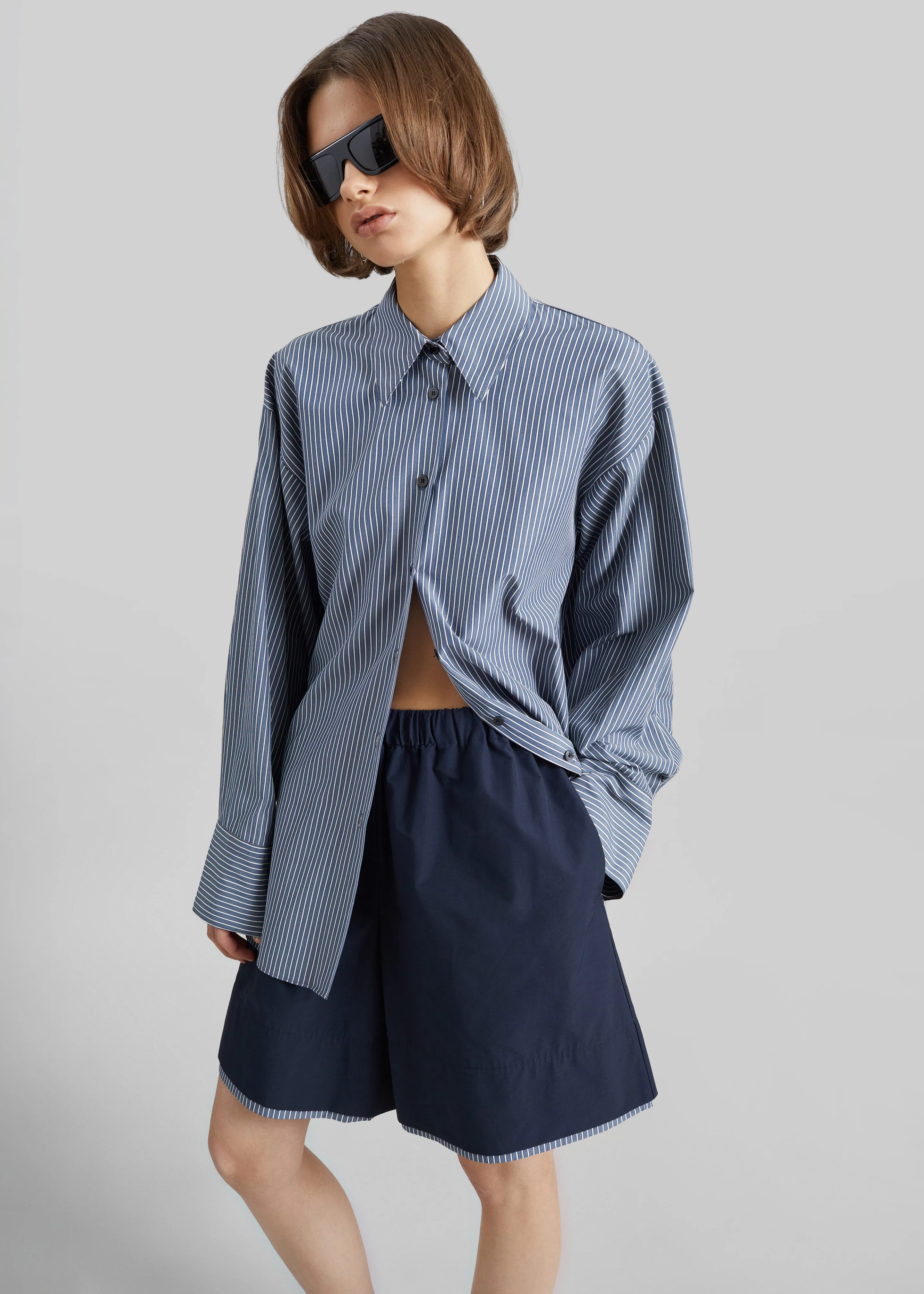 Menton Layered Hem Shorts - Navy/White Stripe sold by Frankie Shop product image thumbnail 5