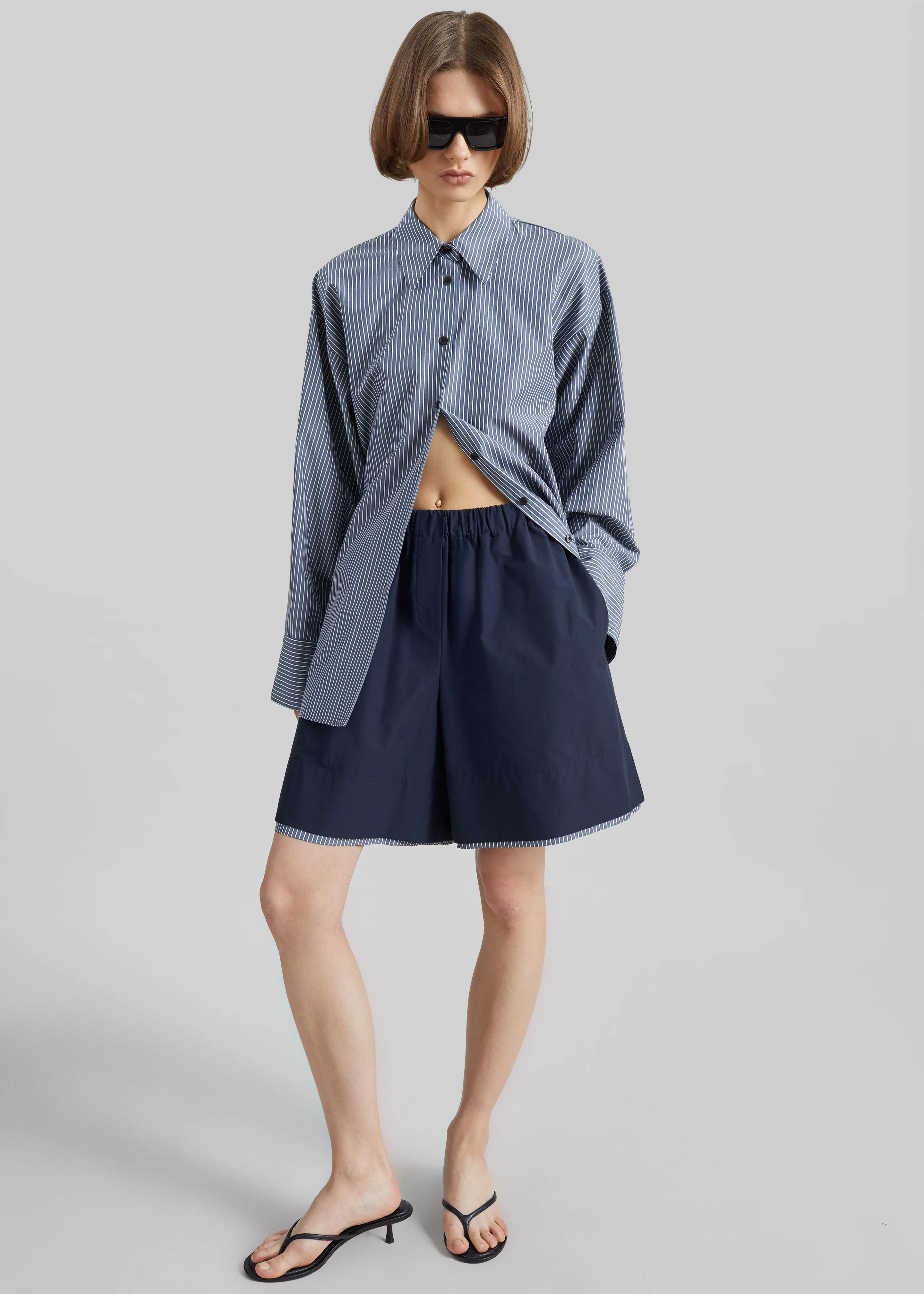 Menton Layered Hem Shorts - Navy/White Stripe sold by Frankie Shop product image thumbnail 3