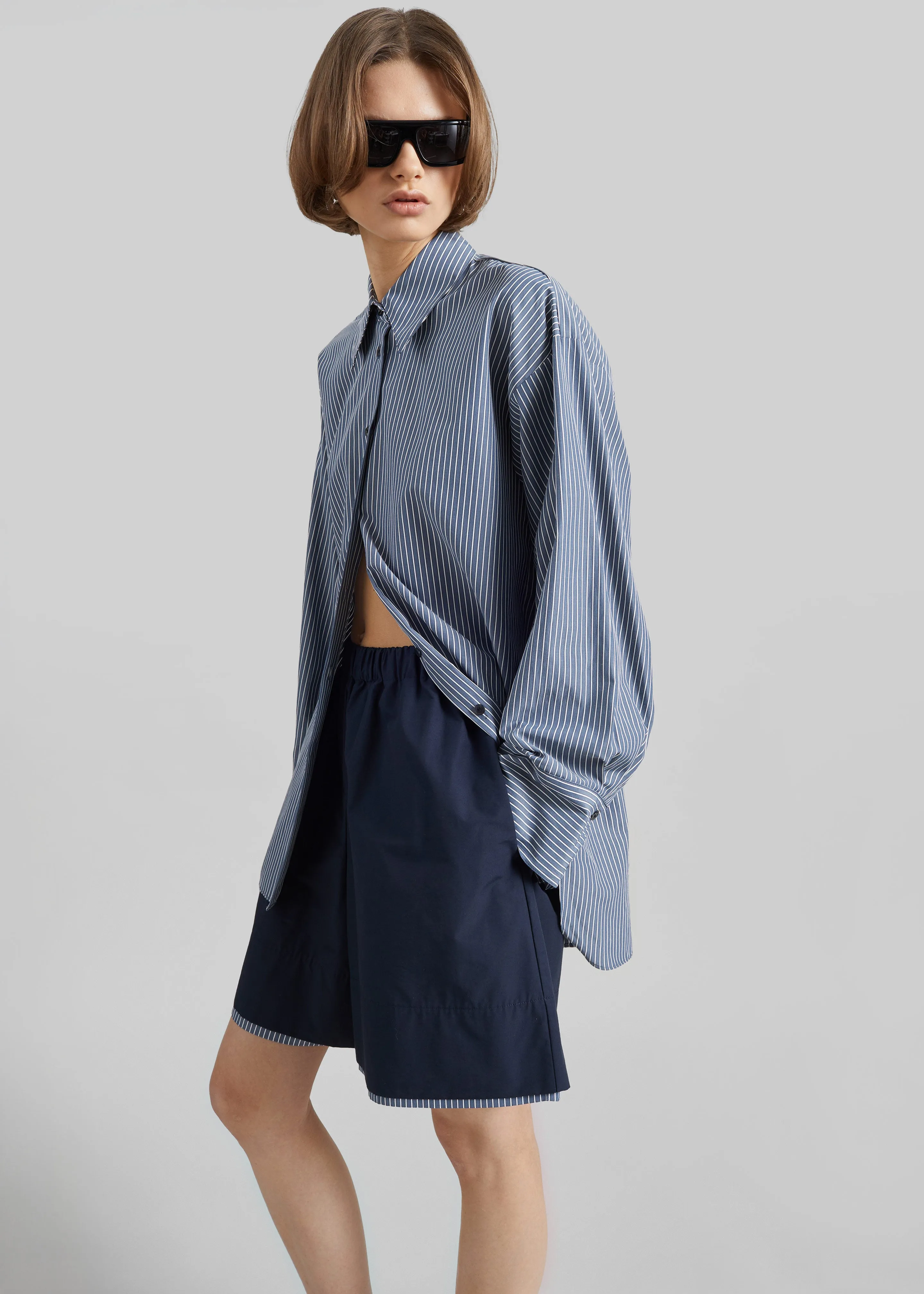 Menton Layered Hem Shorts - Navy/White Stripe sold by Frankie Shop