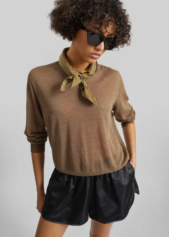 Ivrea Sheer Knit Top - Olive Brown made by Frankie Shop