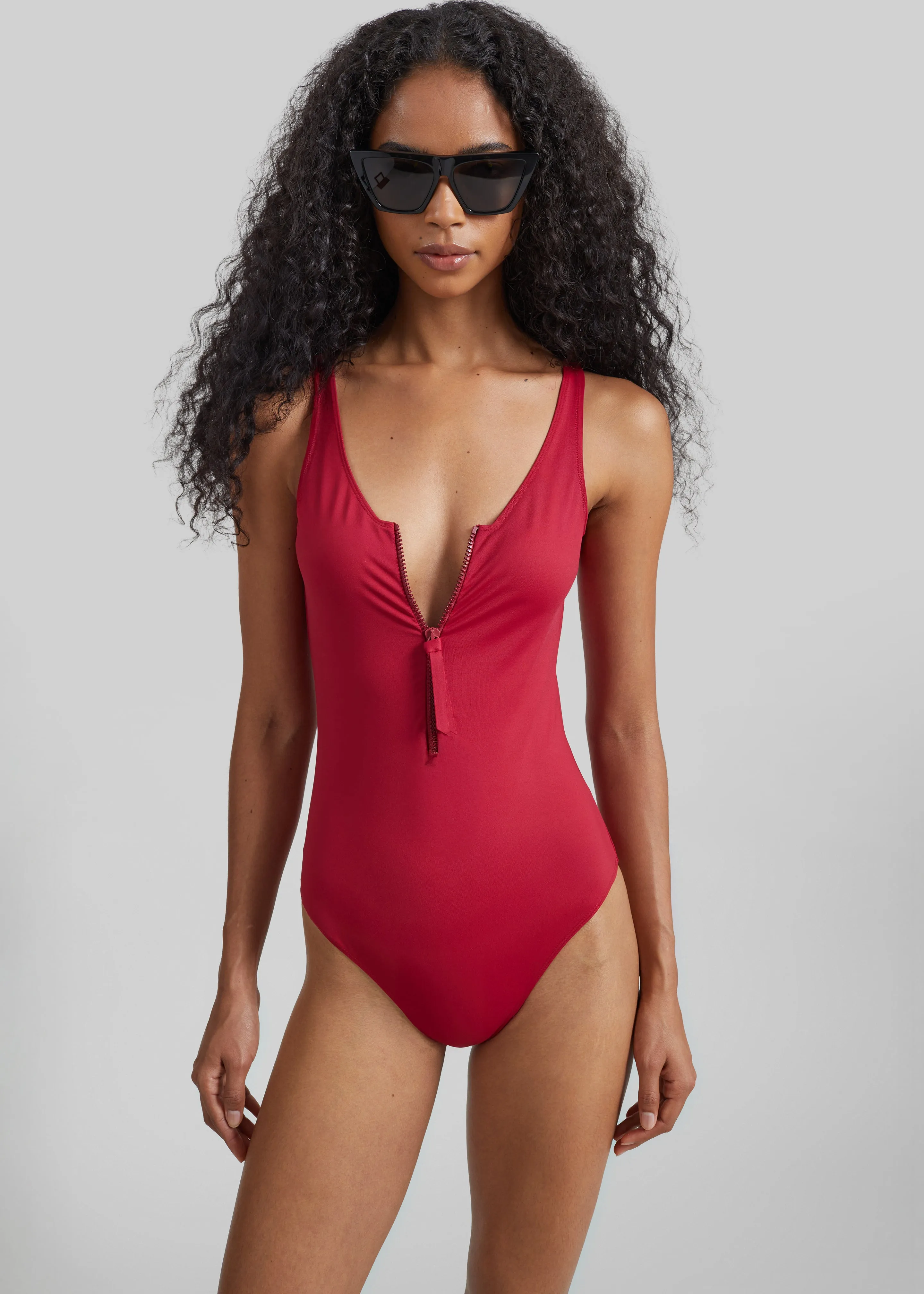 Loulou de Saison Balti Classic Zip Swimsuit - Red sold by Frankie Shop product image thumbnail 2