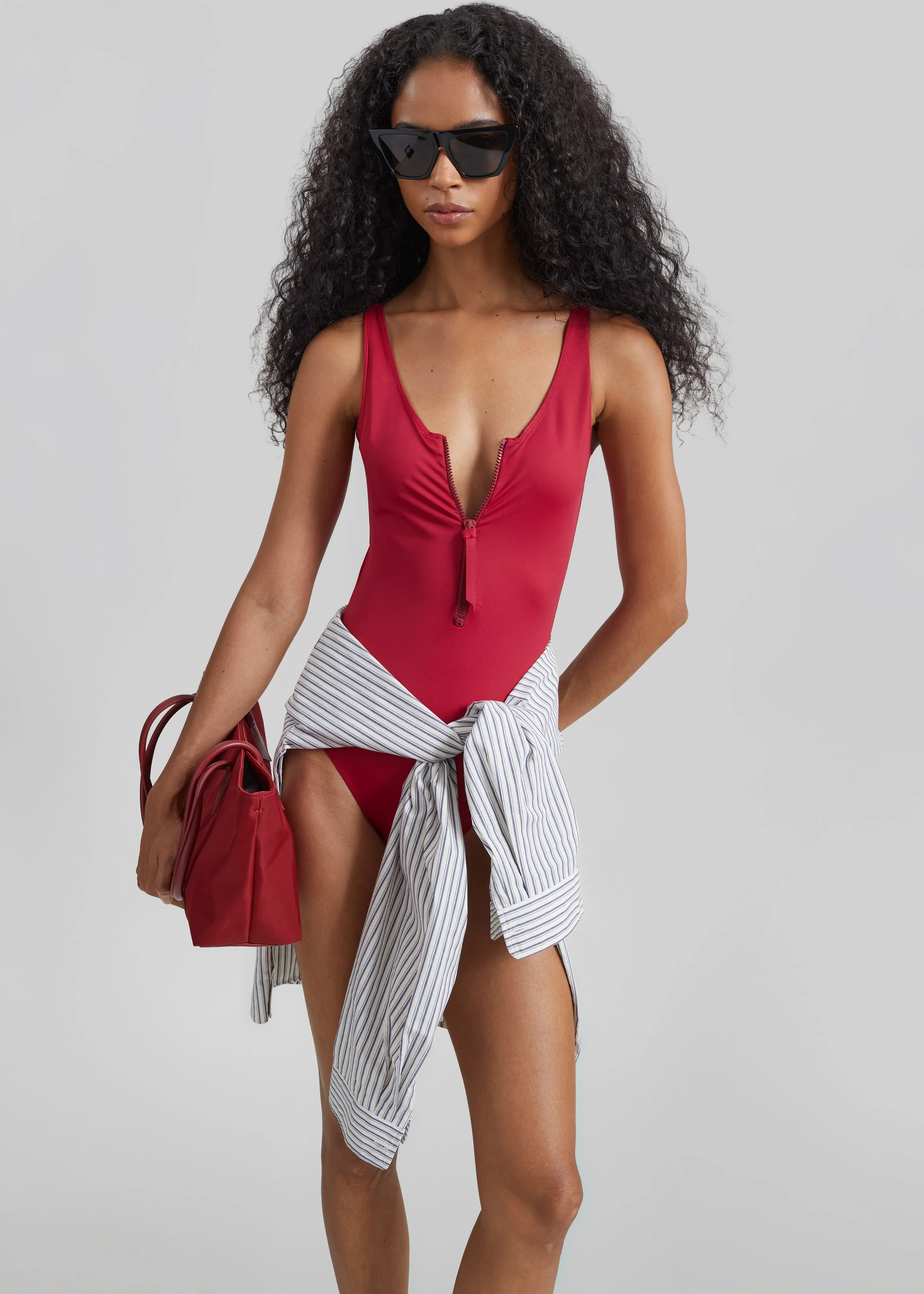 Loulou de Saison Balti Classic Zip Swimsuit - Red sold by Frankie Shop