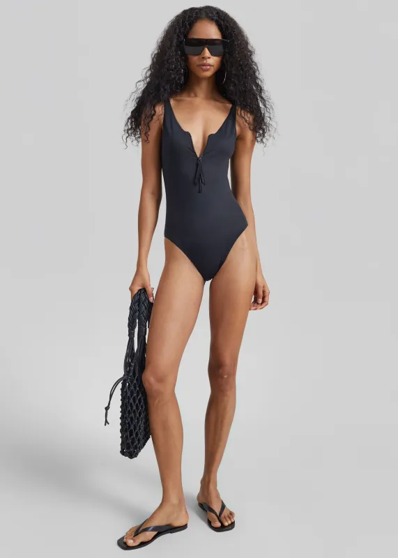 Loulou de Saison Balti Classic Zip Swimsuit - Black made by Loulou De Saison