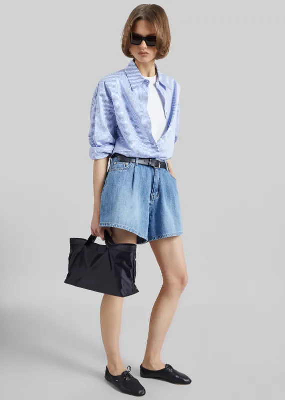 Mojave Pleated Denim Shorts - Medium Wash made by Frankie Shop